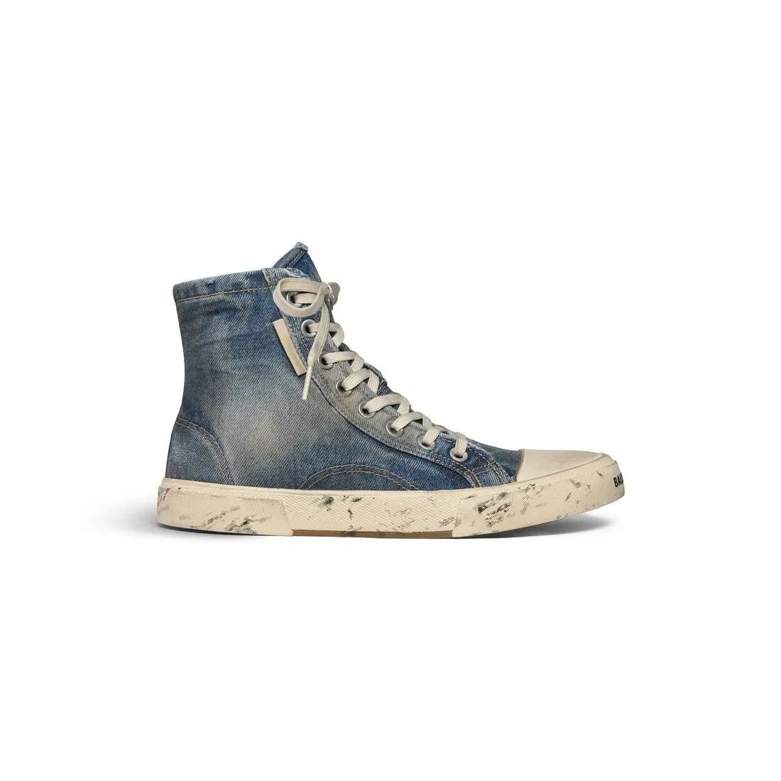 Balenciaga Paris High Top Sneakers 'Blue Destroyed Denim and