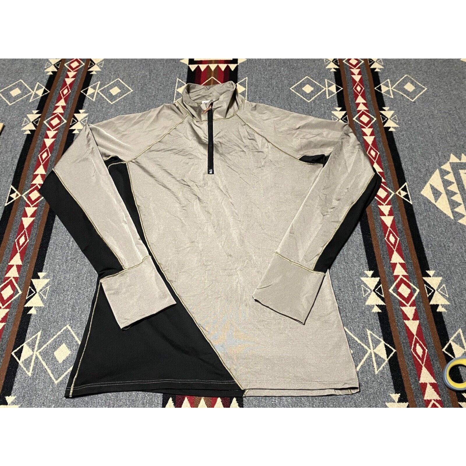 image of F. Words Santauer Perforated Half Zip Imperial Size M Gray Black Womens Riding T41 in White