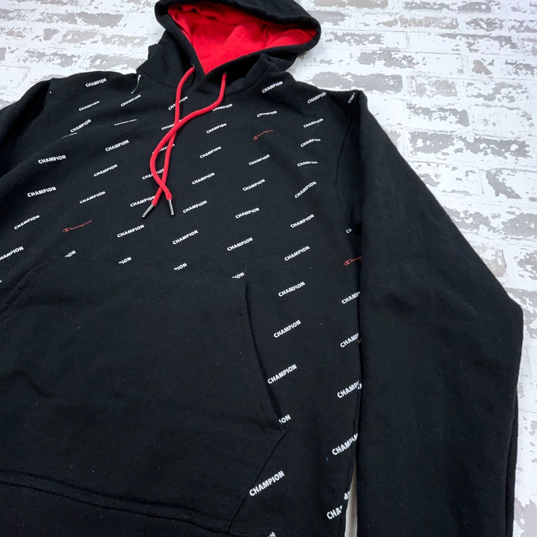 Champion Champion Hoodie Women Small Black Red White Sweatshirt Heavy Retro AOP Size S / US 4 / IT 40 - 4 Thumbnail