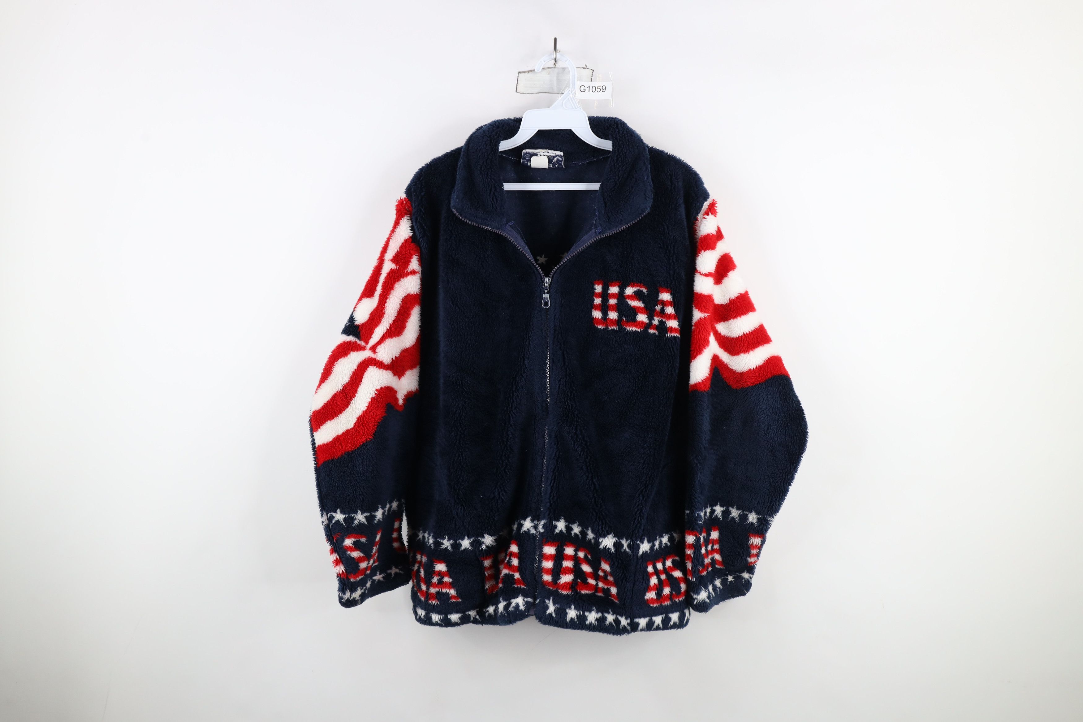 Vintage Vintage 90s Streetwear Flag All Over Print Fleece Jacket USA Size US L / EU 52-54 / 3 - 1 Thumbnail