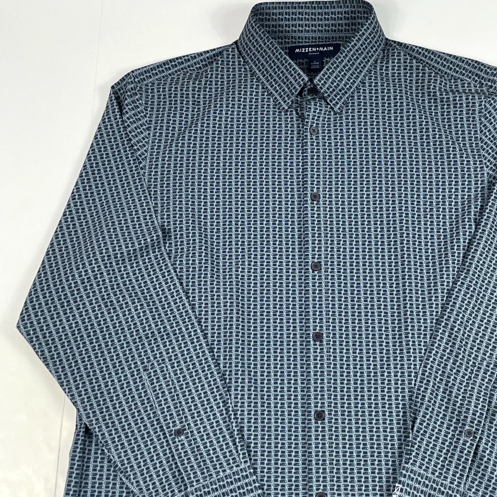 Mizzen+Main Mizzen+Main Shirt Men Large Blue Leeward Geometric Button Up Golf Golfer Stretch Size US L / EU 52-54 / 3 - 2 Thumbnail