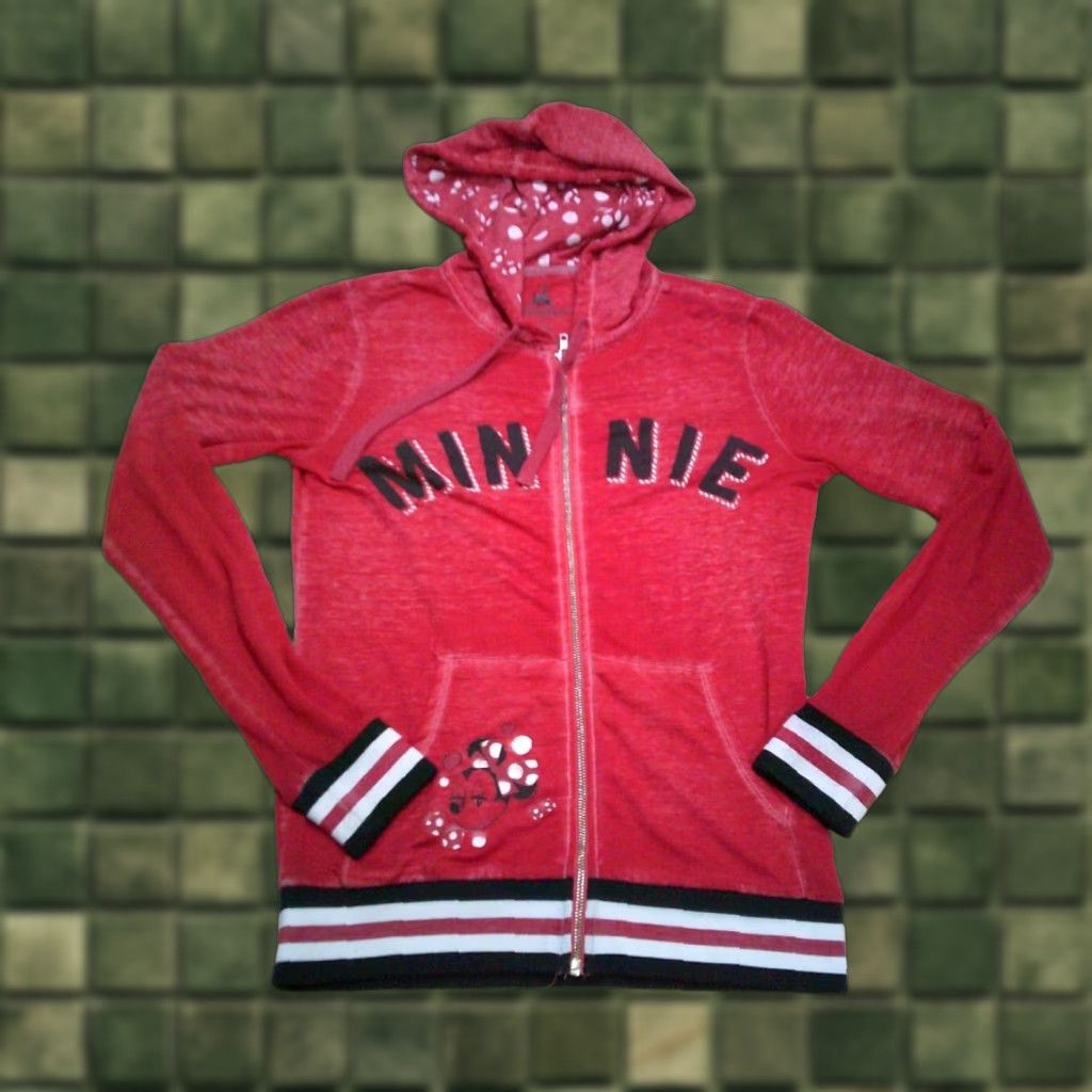 Disney VINTAGE Disney Minnie Mouse Jacket Womens Small Red Full Zip Hooded Sheer Size S / US 4 / IT 40 - 1 Thumbnail