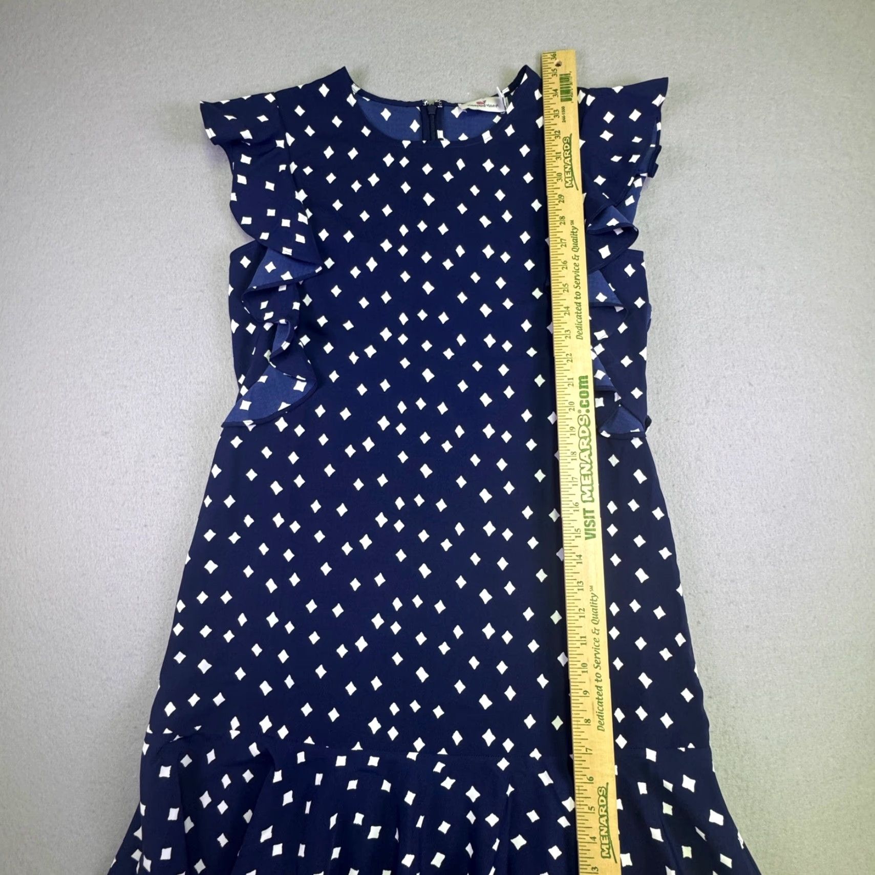 Vineyard Vines Vineyard Vines Dress Women's Shift Sleeveless Navy White Diamond Geometric Ruffle Drop Waist Size S / US 4 / IT 40 - 7 Thumbnail