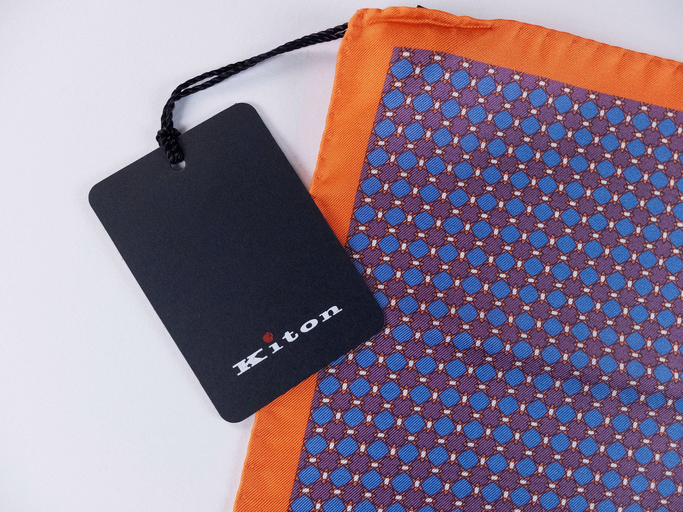 Kiton KITON Napoli blue purple & orange silk pocket square q Size ONE SIZE - 2 Thumbnail