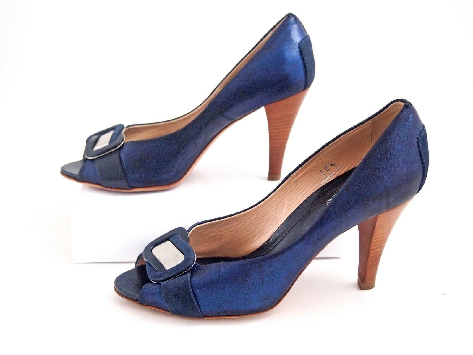 Tod's Tod's Peep Toe Heels Blue Leather Womens 6.5 EU 36.5 Size US 6.5 / IT 36.5 - 4 Thumbnail