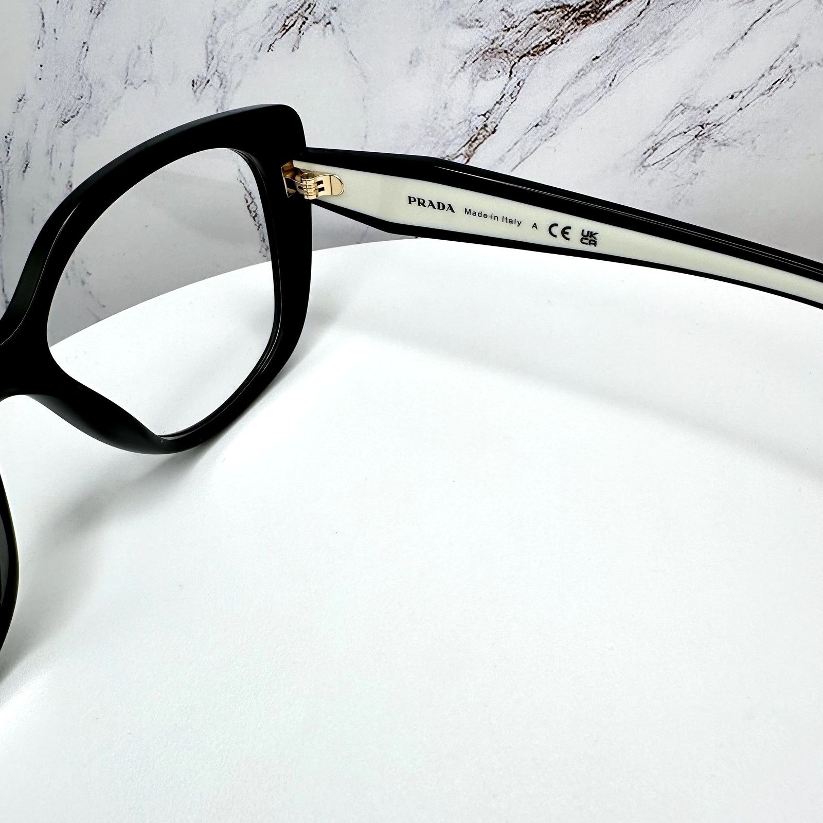 Prada New PRADA Eyeglasses Cat Eye Black White Gold 53-17-140 Size ONE SIZE - 6 Thumbnail