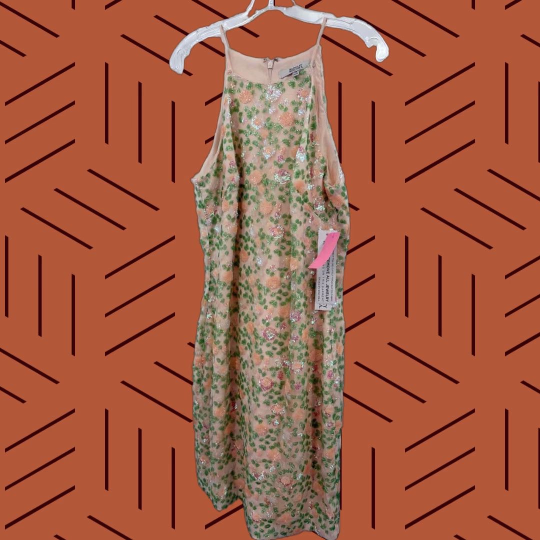 VINTAGE Badgley Mischka Pink Size 12 Floral Knee Length Sleeveless Dress