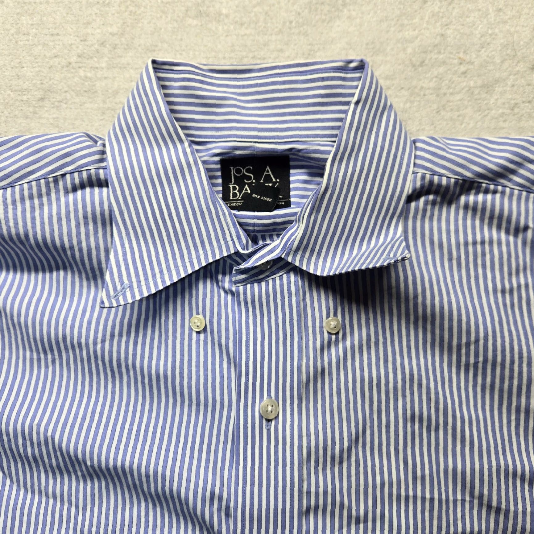 Jos. A. Bank Jos. A. Bank Shirt Dress Shirt Adult 16 Blue Striped Cotton Travel Collection Button-Down Pocket Mens Size US L / EU 52-54 / 3 - 2 Thumbnail