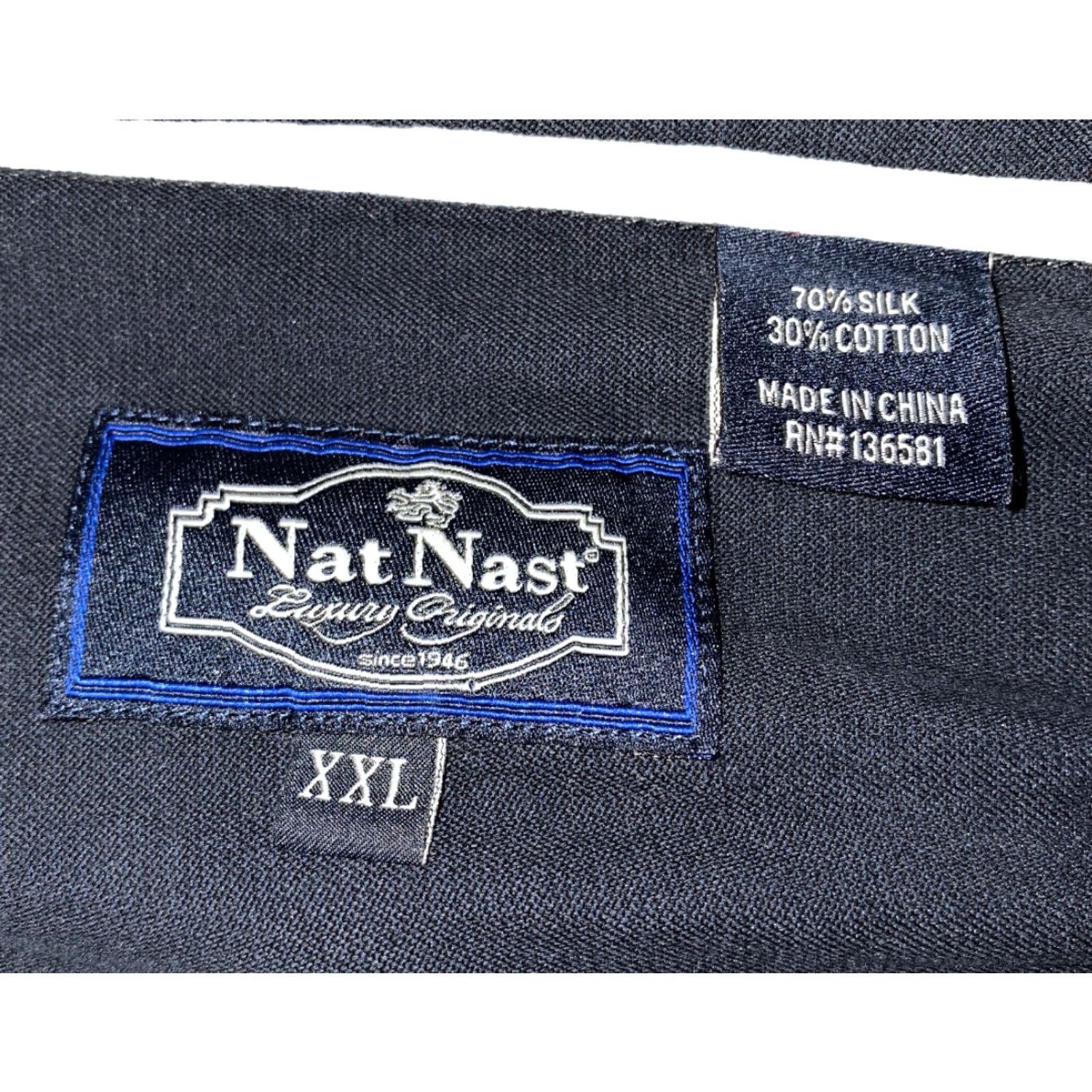 Nat Nast Nat Nast Mens Polo Shirt Silk/Cotton Navy Blue Golf Shirt 2XL Short Sleeve Button Neck Casual Geometric Arare? Size US XXL / EU 58 / 5 - 6 Thumbnail