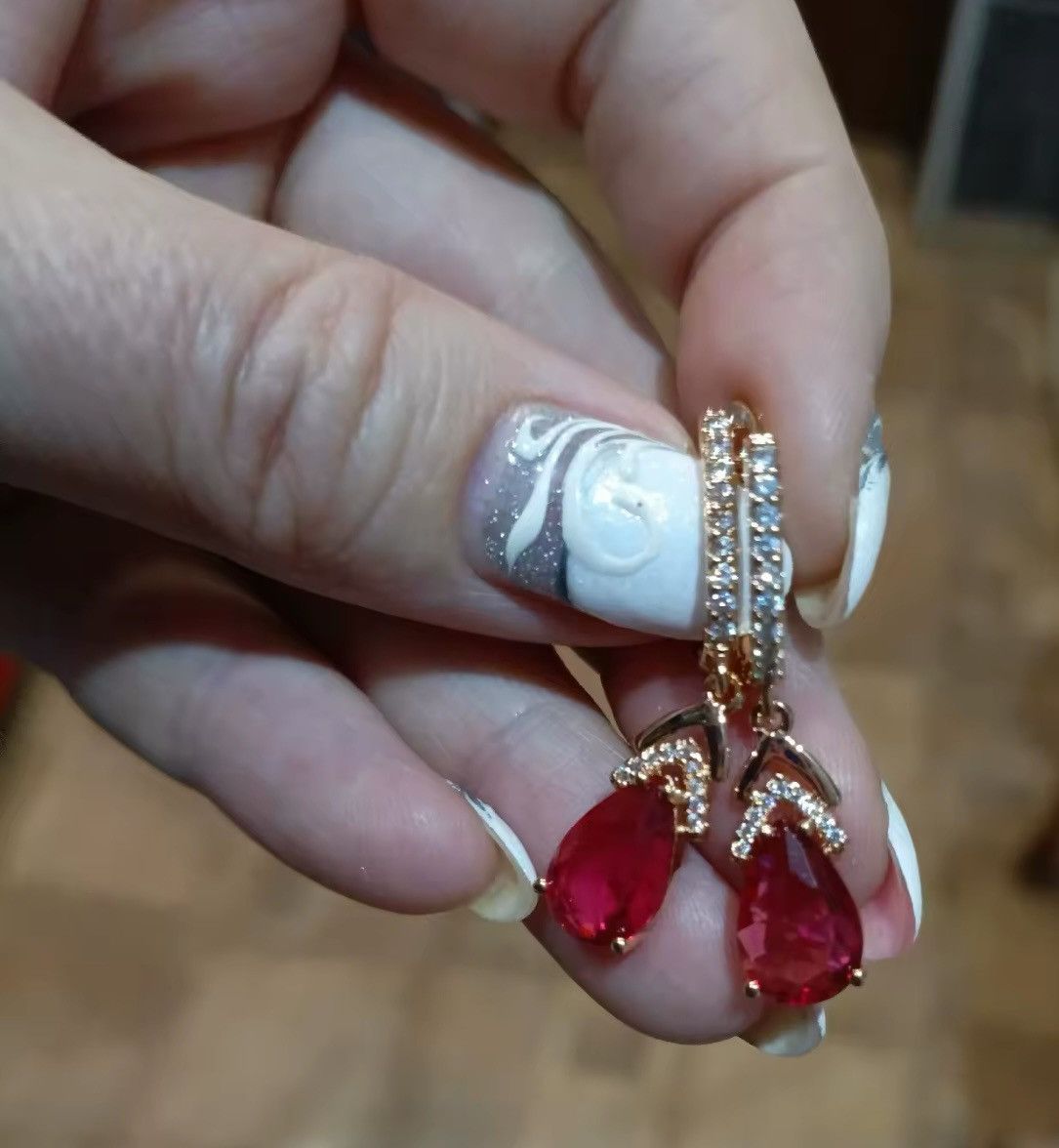 Other Red Zirconia 585 Rose Gold Dangle Earrings Size ONE SIZE - 4 Thumbnail