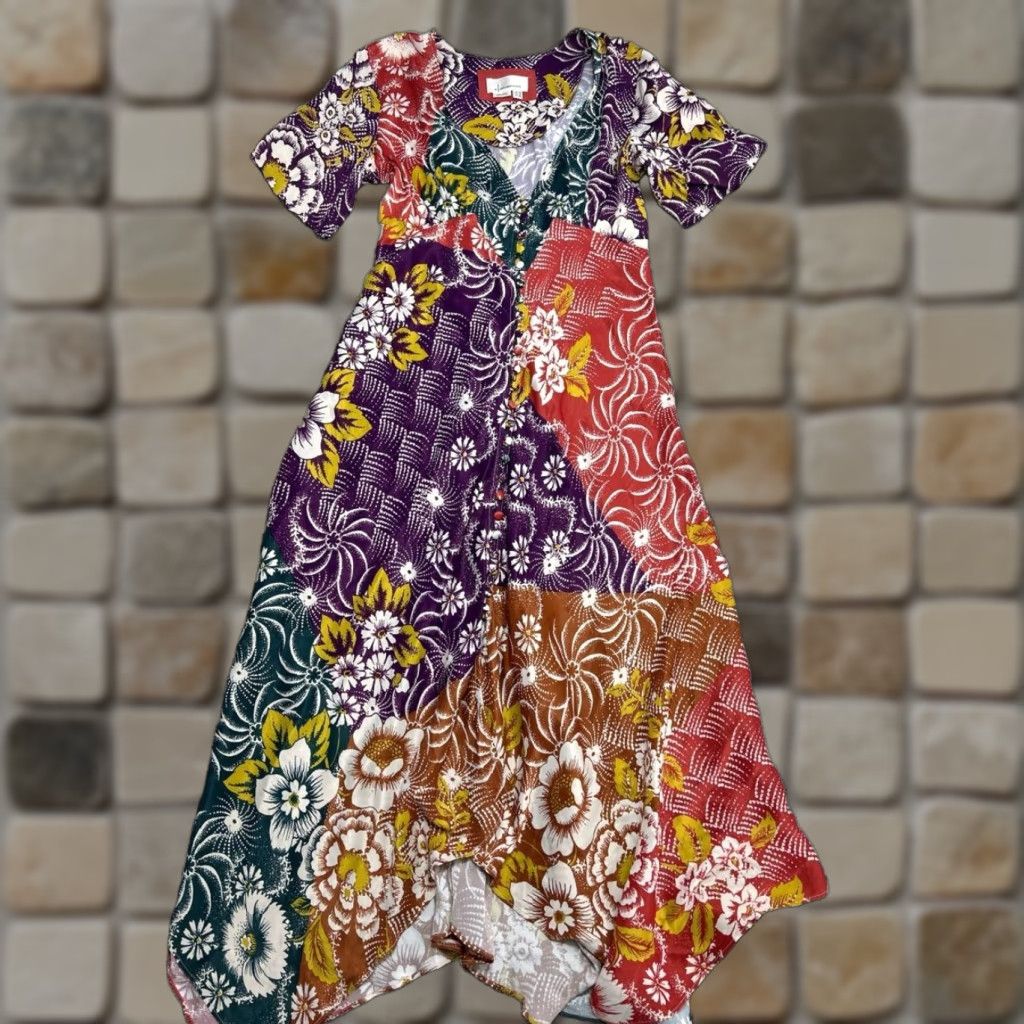 Anthropologie Anthropologie Maxi Dress Womens 6 Multicolor Handkerchief Flutter Sleeve V Neck Dress Size M / US 6-8 / IT 42-44 - 1 Thumbnail