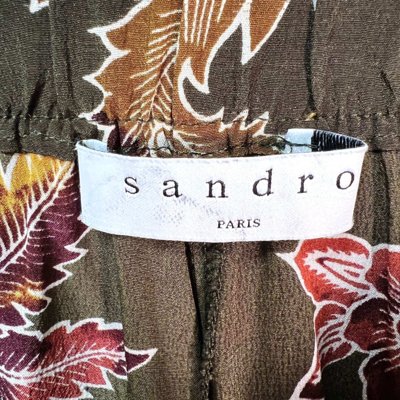 Sandro Sandro Paris Womens Silk Trousers Pants 2 Floral Bird Print Brown Inseam 30" High Rise Ankle Tapered Front Flat Front Mens Womens? Size 26" / US 2 / IT 38 - 3 Thumbnail