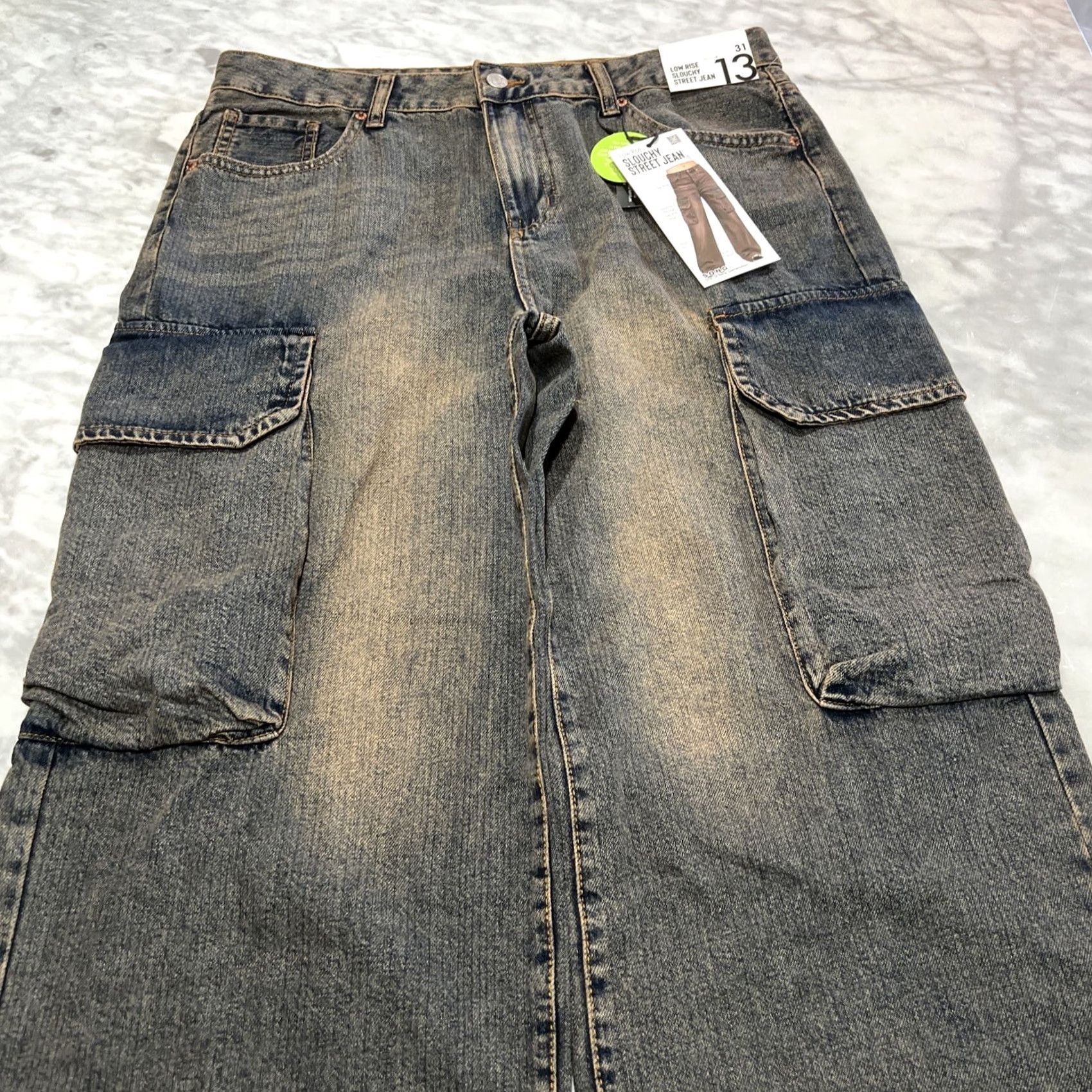 Vintage SONG Low Rise Slouchy Street Jeans Women’s 13/31 Cargo Wide Leg Faded Skate Blue NWT Size 34" / US 12 / IT 48 - 3 Thumbnail