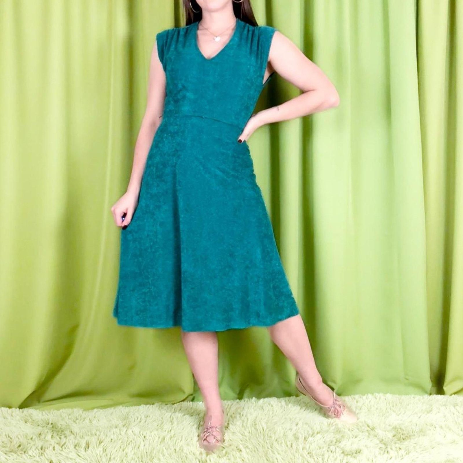 Vintage 80s Vintage Teal 2 Piece A-Line Peplum Midi Dress Size S / US 4 / IT 40 - 3 Thumbnail