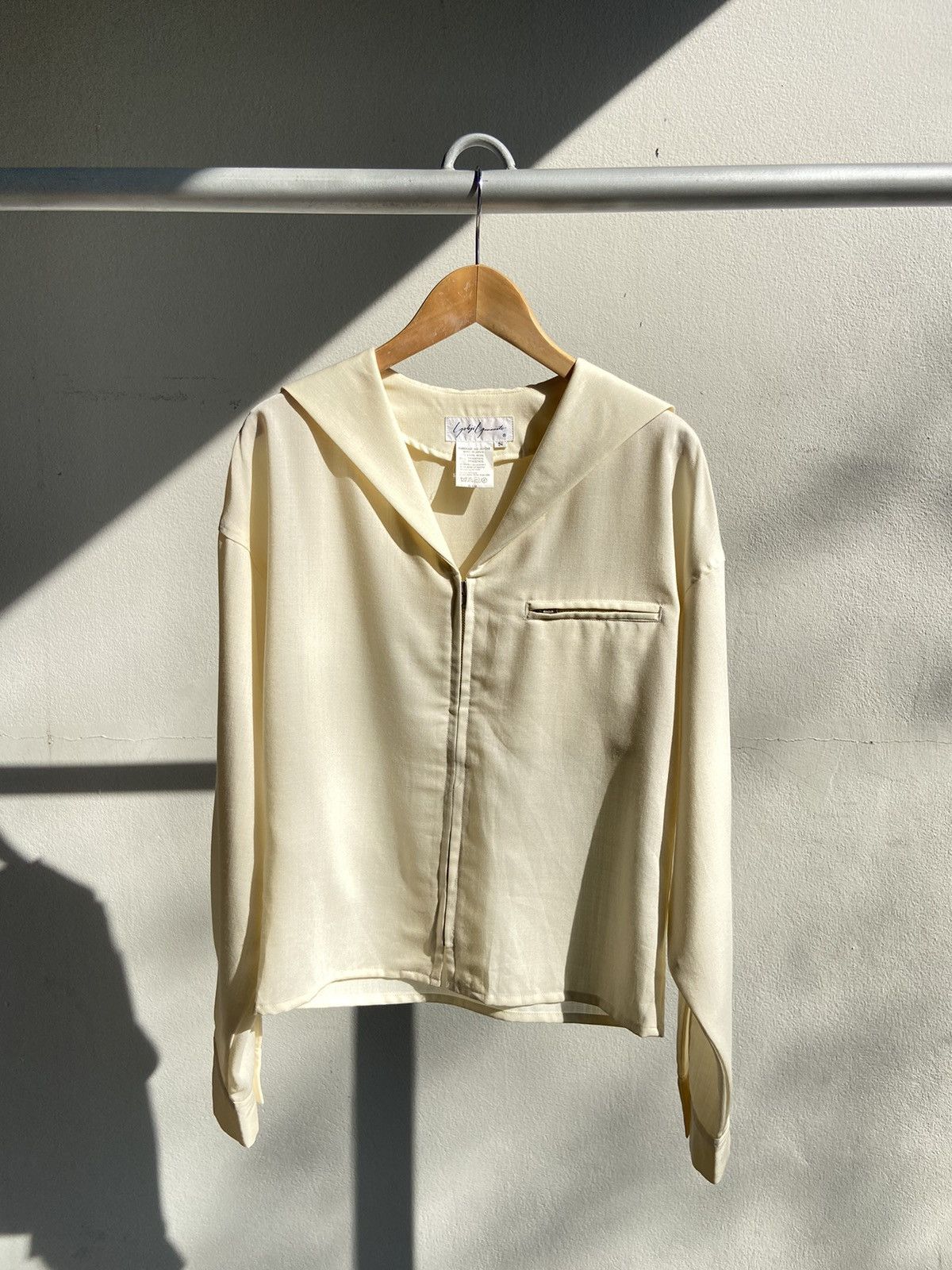 image of Yohji Yamamoto 80’S Sailor Collar Zip Blouse in Beige, Women's (Size Small)