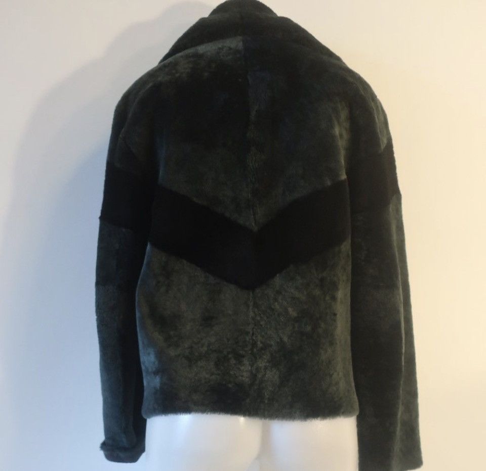 Sandro Sandro Shearling & Leather Zip Jacket Black & Green Chevron Size M / US 6-8 / IT 42-44 - 10 Thumbnail