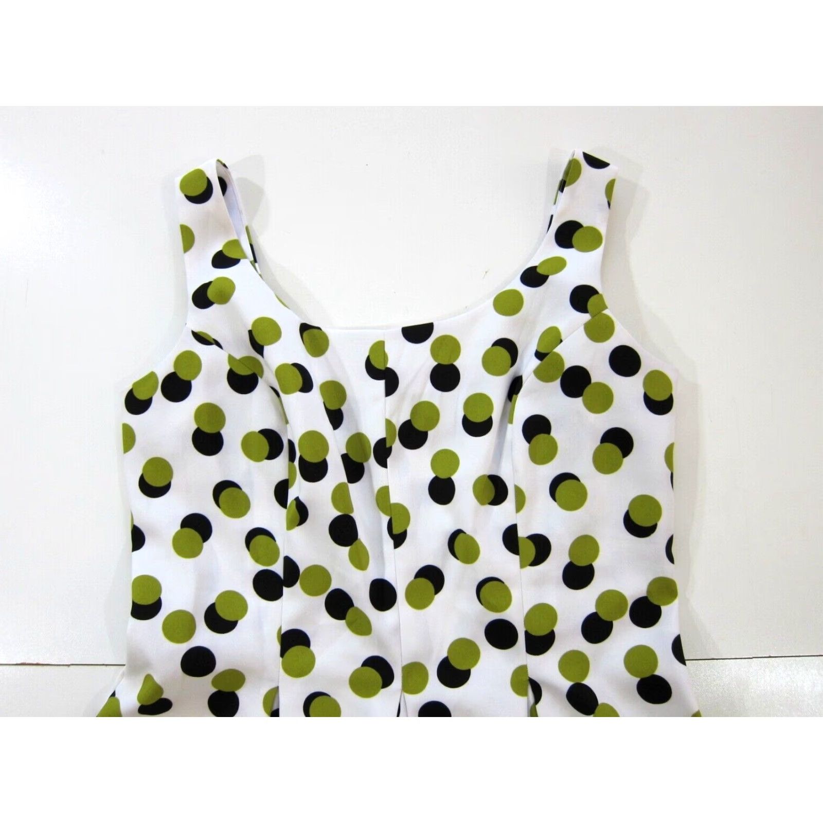 Vintage Ronni Nicole White Green Black Polka Dot A-Line Tent Sheath Shift Tank Dress 14 Size XL / US 12-14 / IT 48-50 - 3 Thumbnail