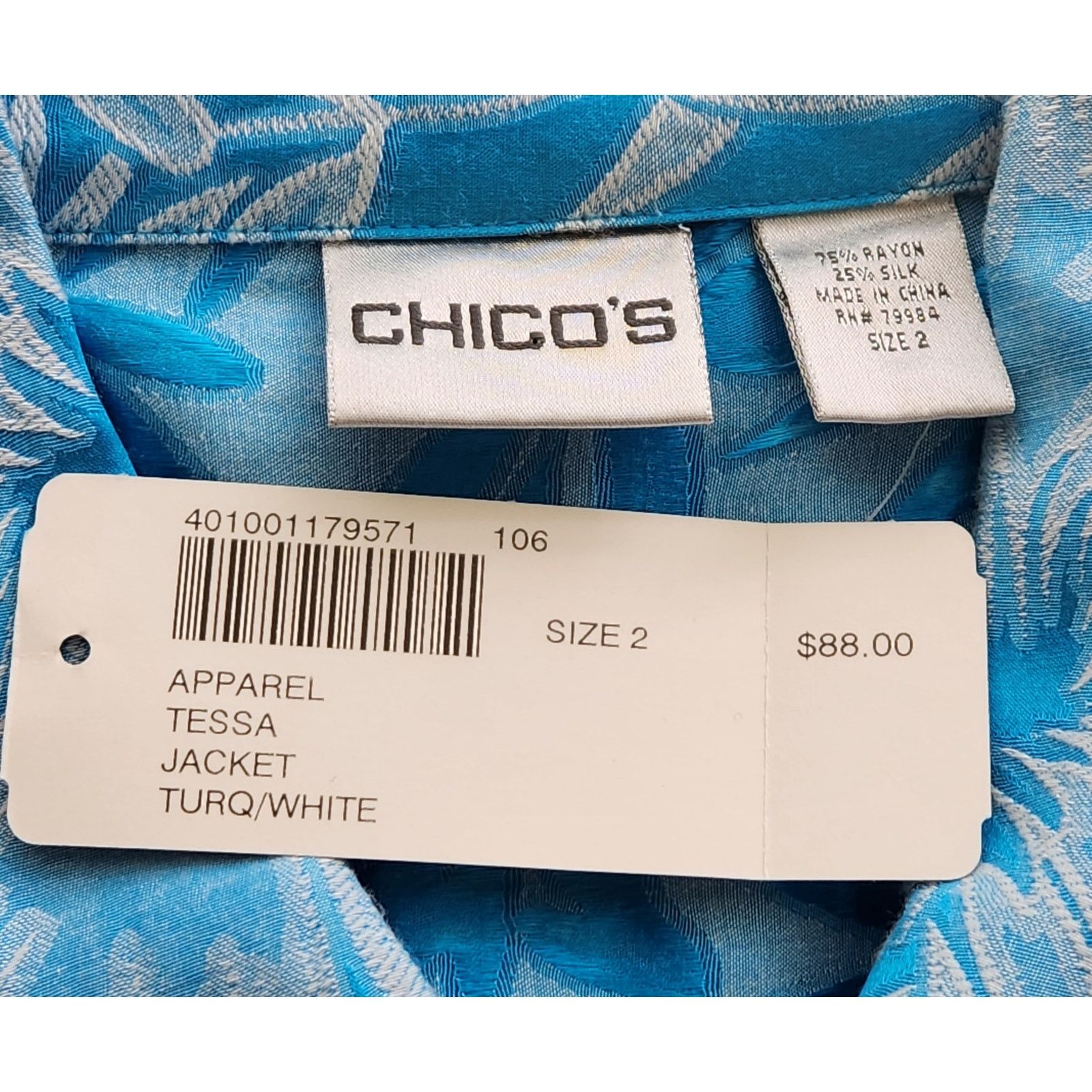 Chicos Chico's Tessa Jacket Turquoise White 2 Large New With Tags Size L / US 10 / IT 46 - 4 Thumbnail