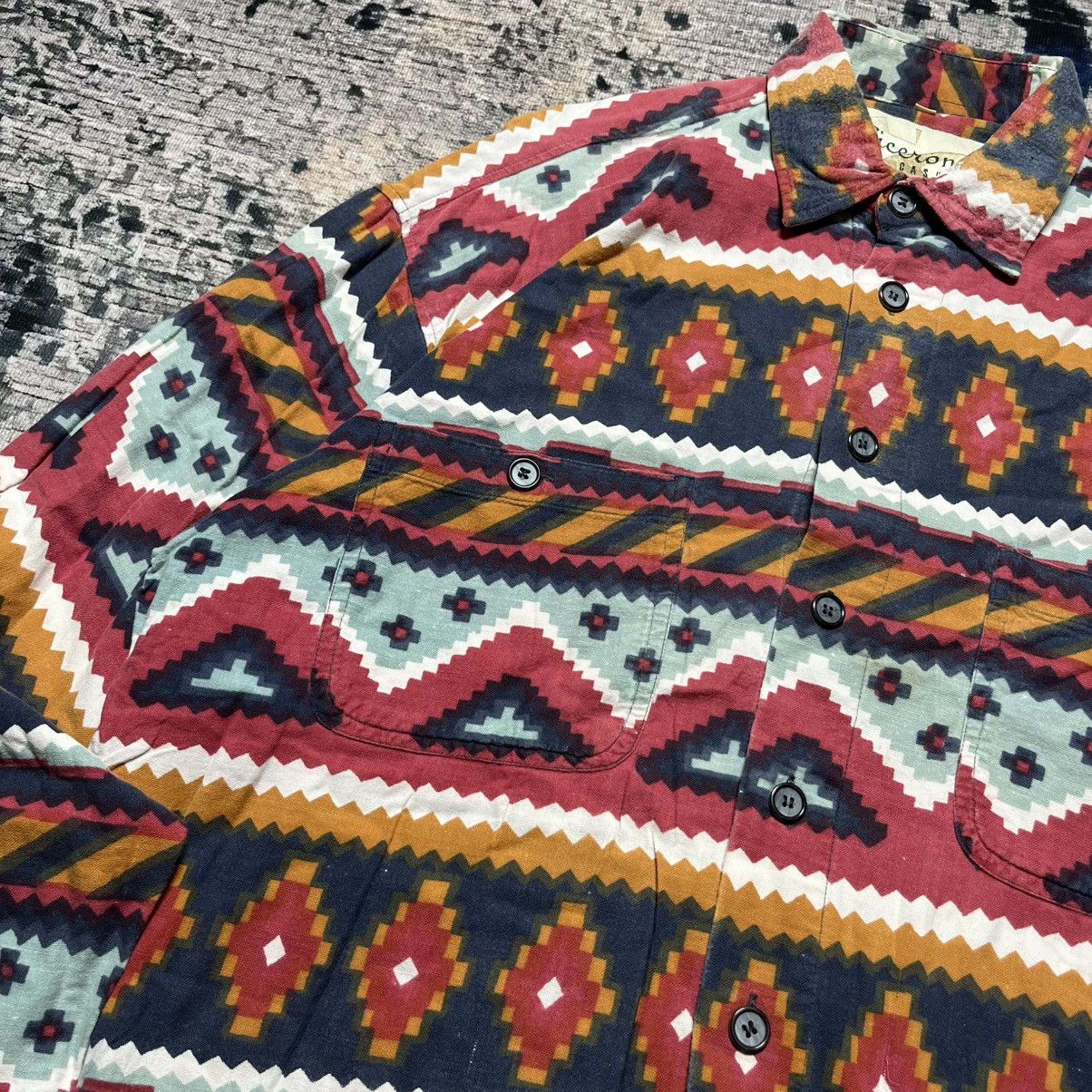 Vintage Native Navajo Shirt Button Up Long Sleeve 90s