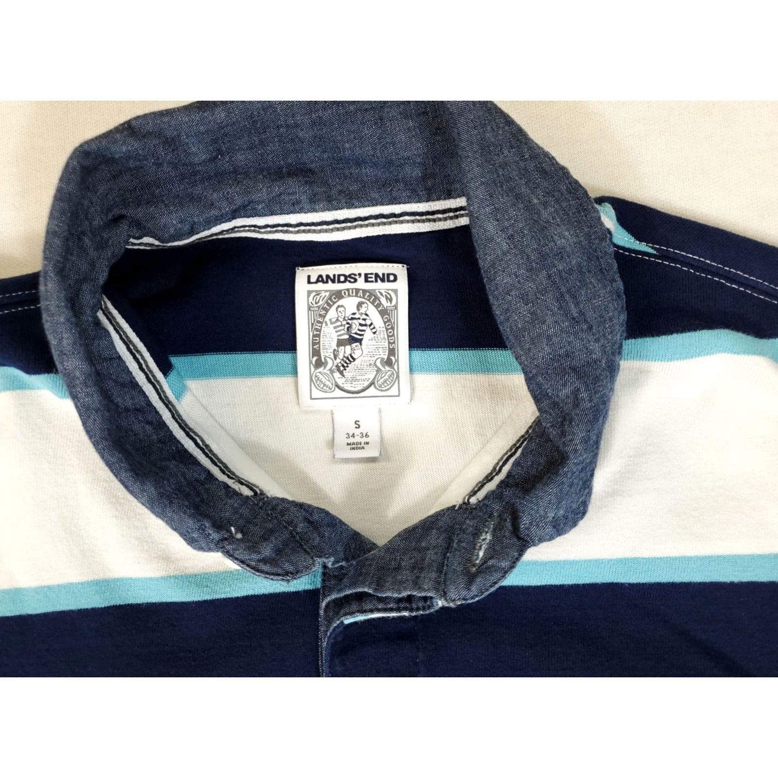Lands' End Lands' End Rugby Shirt Mens S Collared Chambray Striped Navy Cornflower White Collar Shirt White S Mens Size US S / EU 44-46 / 1 - 2 Thumbnail