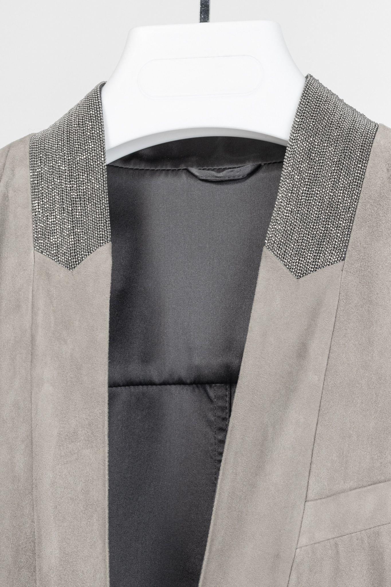 Brunello Cucinelli Brunello Cucinelli Taupe Suede Monili-Neck Jacket Size M / US 6-8 / IT 42-44 - 6 Thumbnail