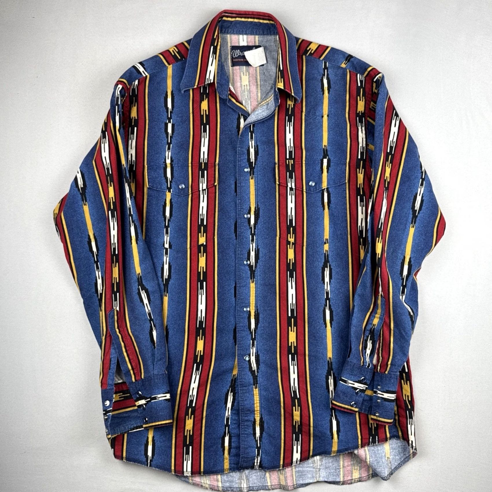 Wrangler VINTAGE Wrangler Aztec Stripe Pearl Snap Shirt Blue M Mens Wrangler Shirt Size US M / EU 48-50 / 2 - 2 Thumbnail