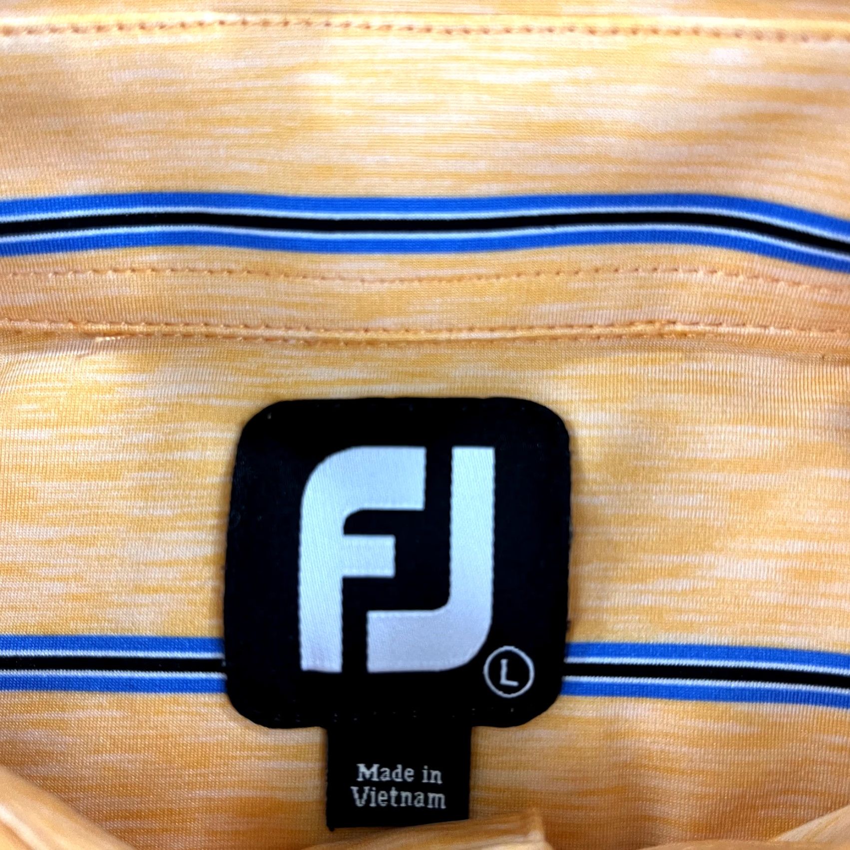 Footjoy FootJoy Polo Shirt Mens Large Orange Blue Striped Golf Performance Stretch S/S Size US L / EU 52-54 / 3 - 3 Thumbnail