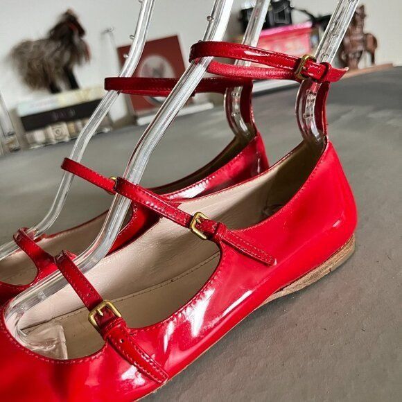Miu Miu Miu Miu Patent Leather Triple Strap Mary Jane Flats Size US 7 / IT 37 - 7 Thumbnail