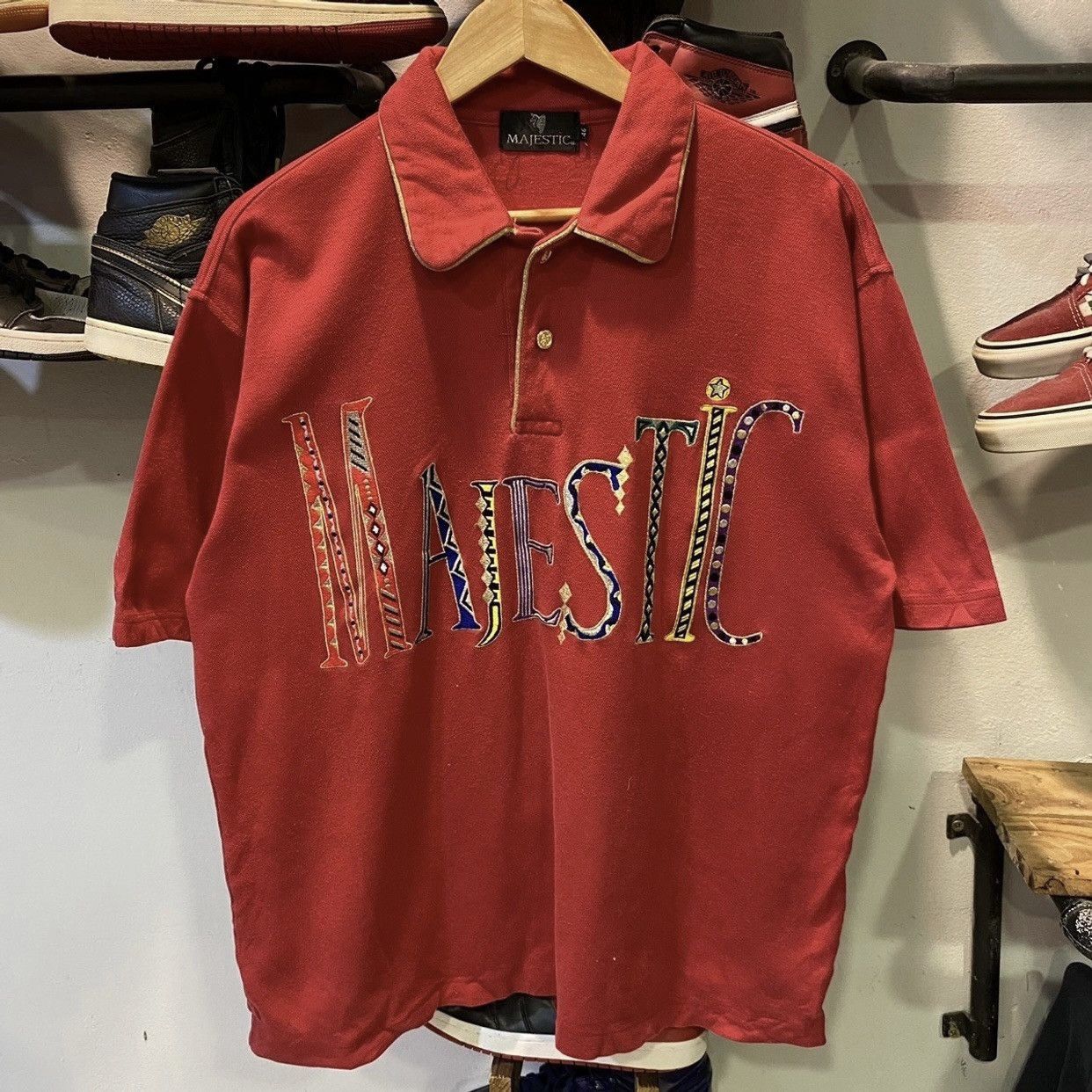 Japanese Brand Majestic Japanese Brand Spell Out Collared Button Up Size US L / EU 52-54 / 3 - 1 Thumbnail