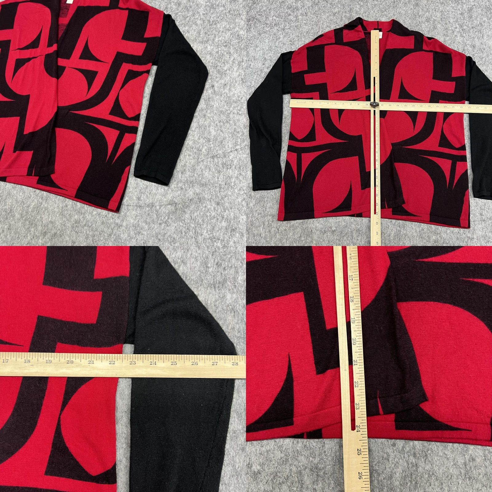 Vintage Chicos Cardigan Sweater Womens 1 Red Black Geometric Print Open Front Knit Prep Size XS / US 0-2 / IT 36-38 - 8 Thumbnail