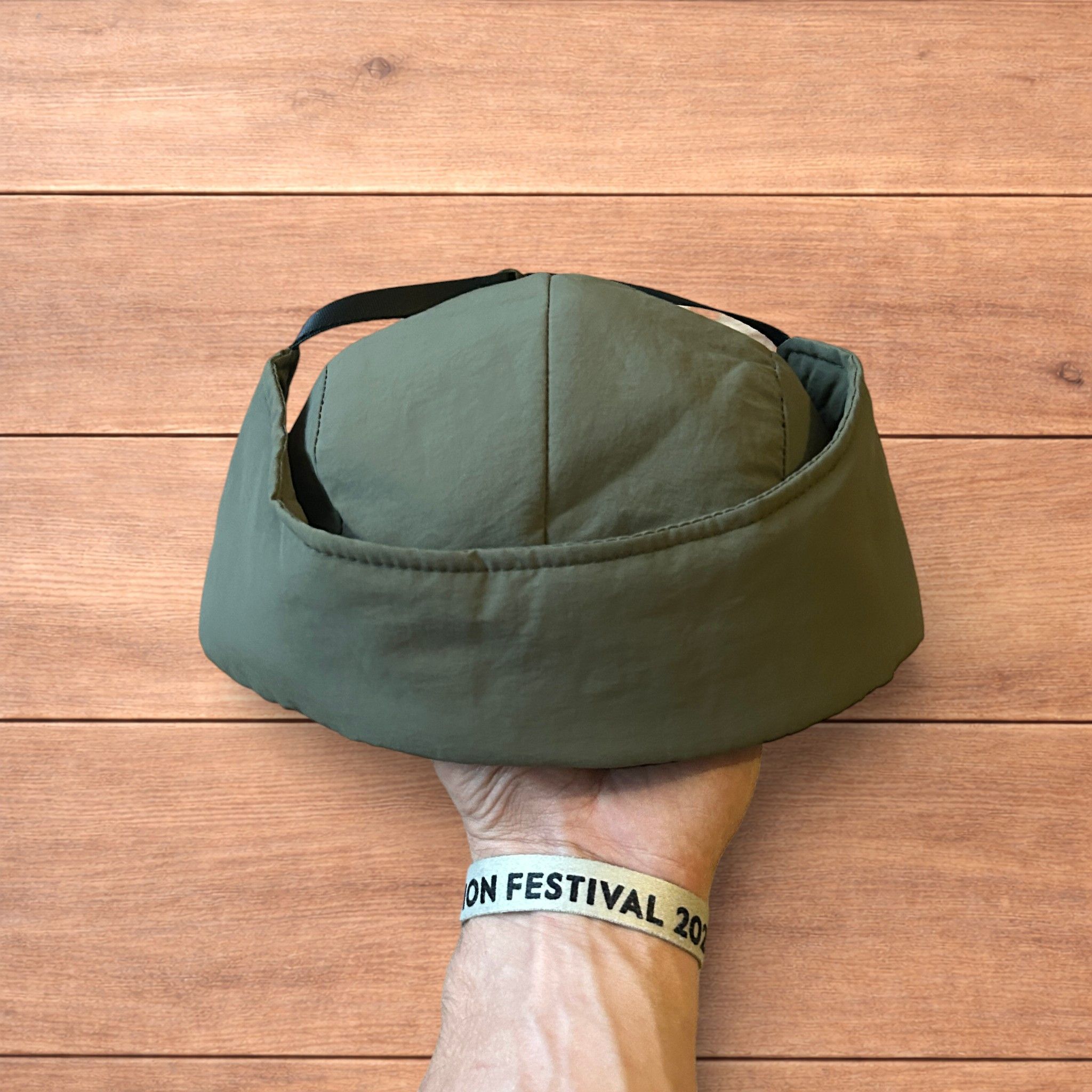 Japanese Brand Insane Russian Trapper Korean padded hat cap in khaki green. Size ONE SIZE - 7 Thumbnail