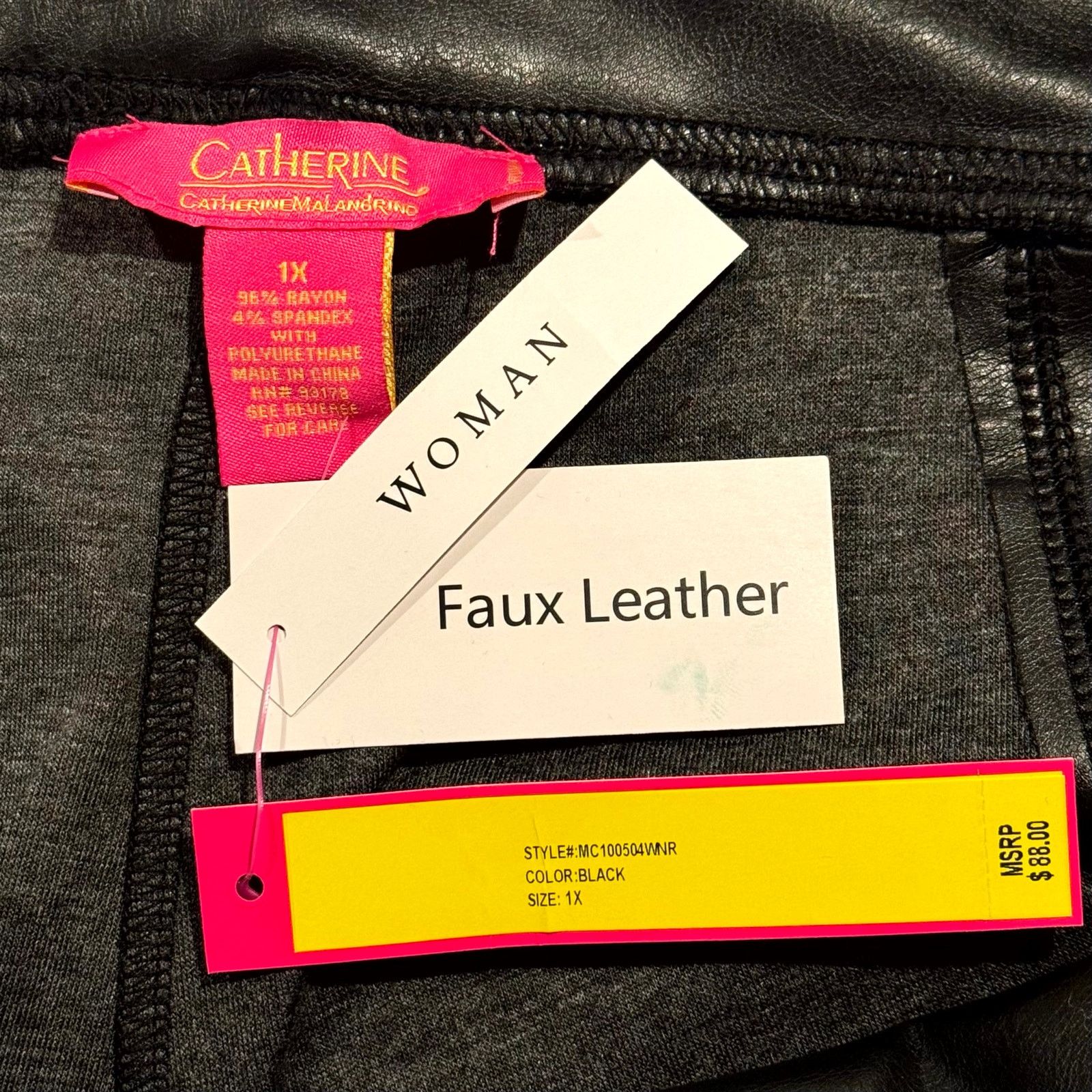 Other NWT Catherine Malandrino Faux Leather Pants Black 1X Pull On Size 37" - 3 Thumbnail