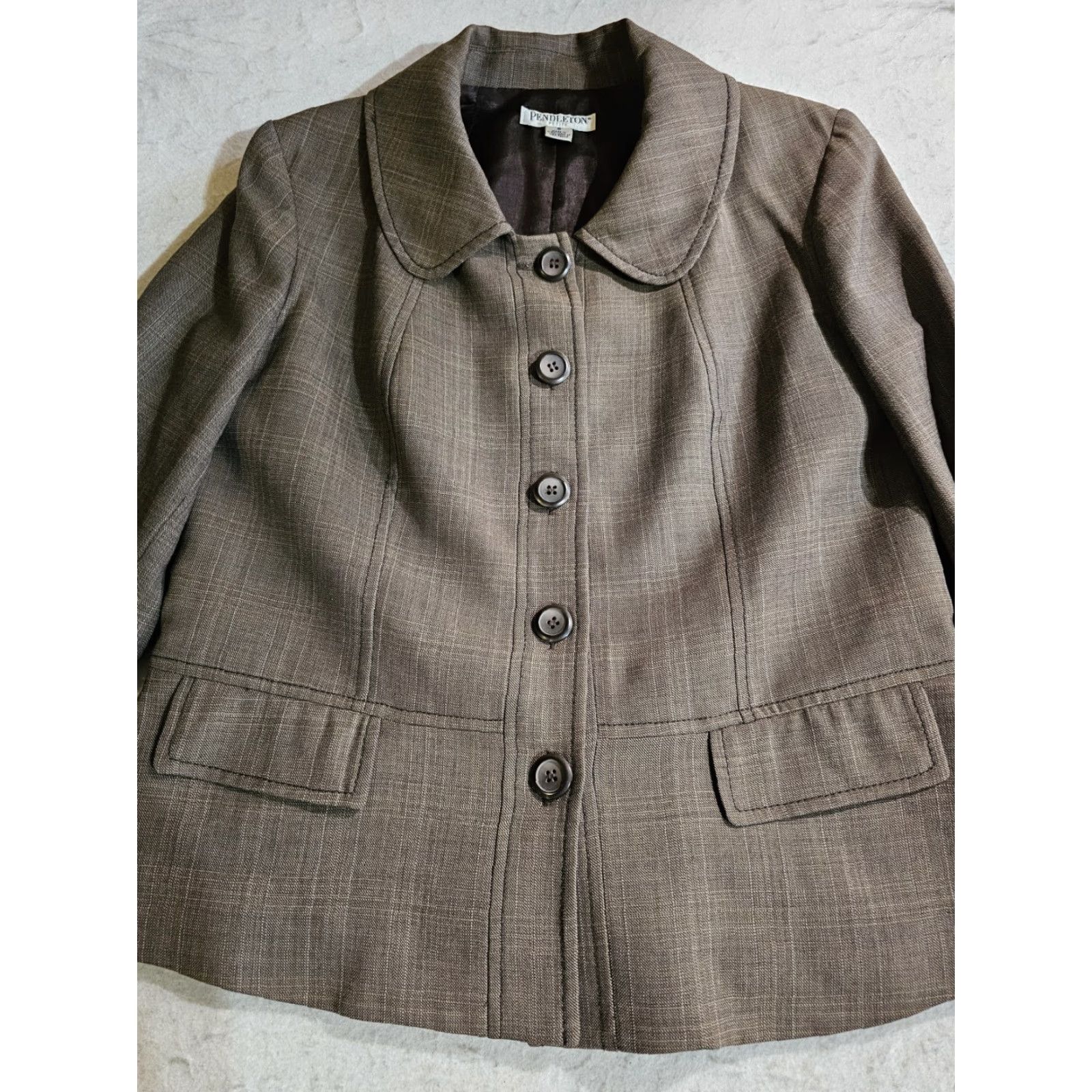 Pendleton VINTAGE Pendleton Petite Virgin Wool Blazer Suit Jacket Women's 8P Brown Blazer Size M / US 6-8 / IT 42-44 - 5 Thumbnail