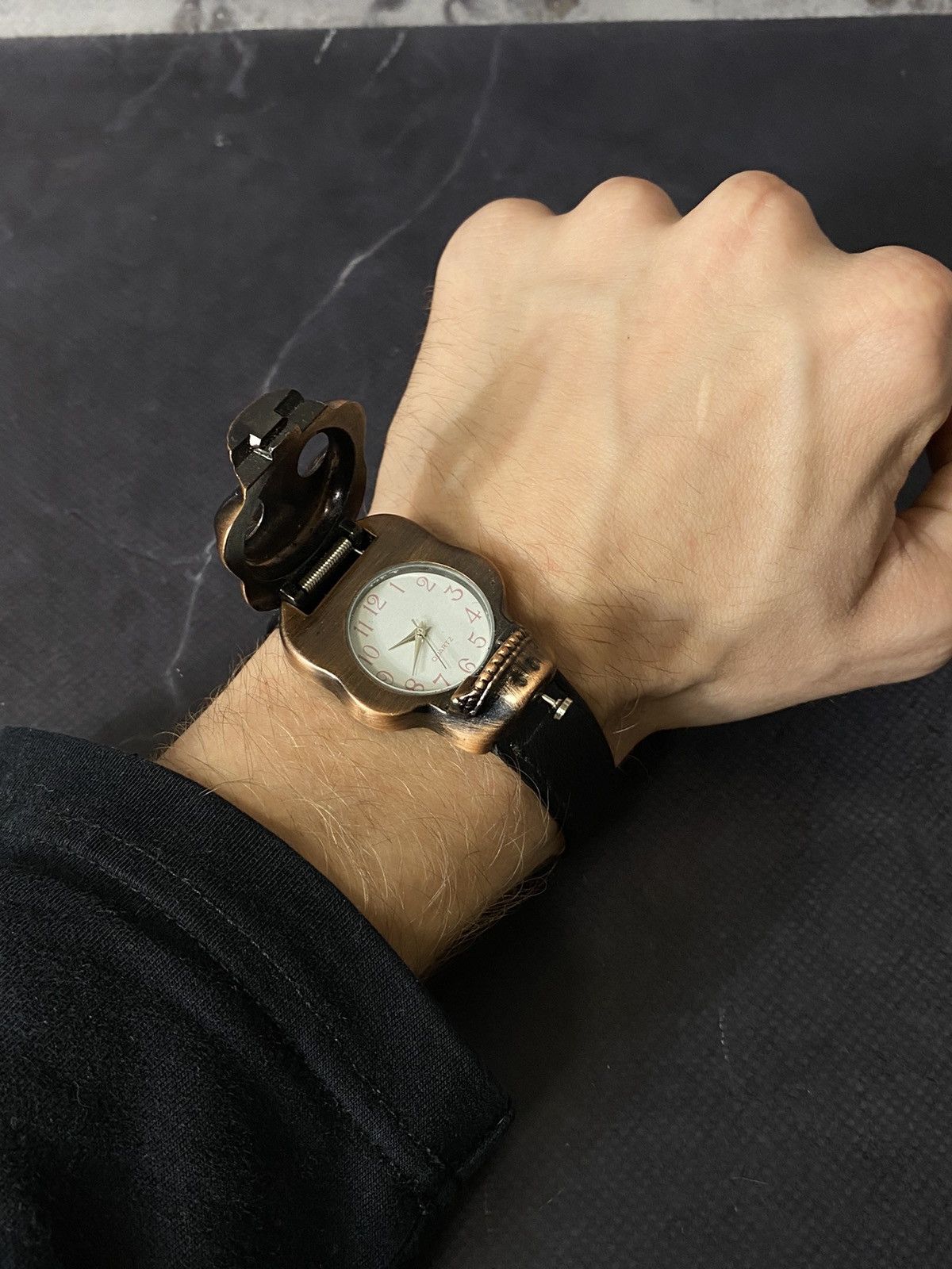 Japanese Brand Gothic Skull Watch on Black Leather Strap Size ONE SIZE - 8 Thumbnail