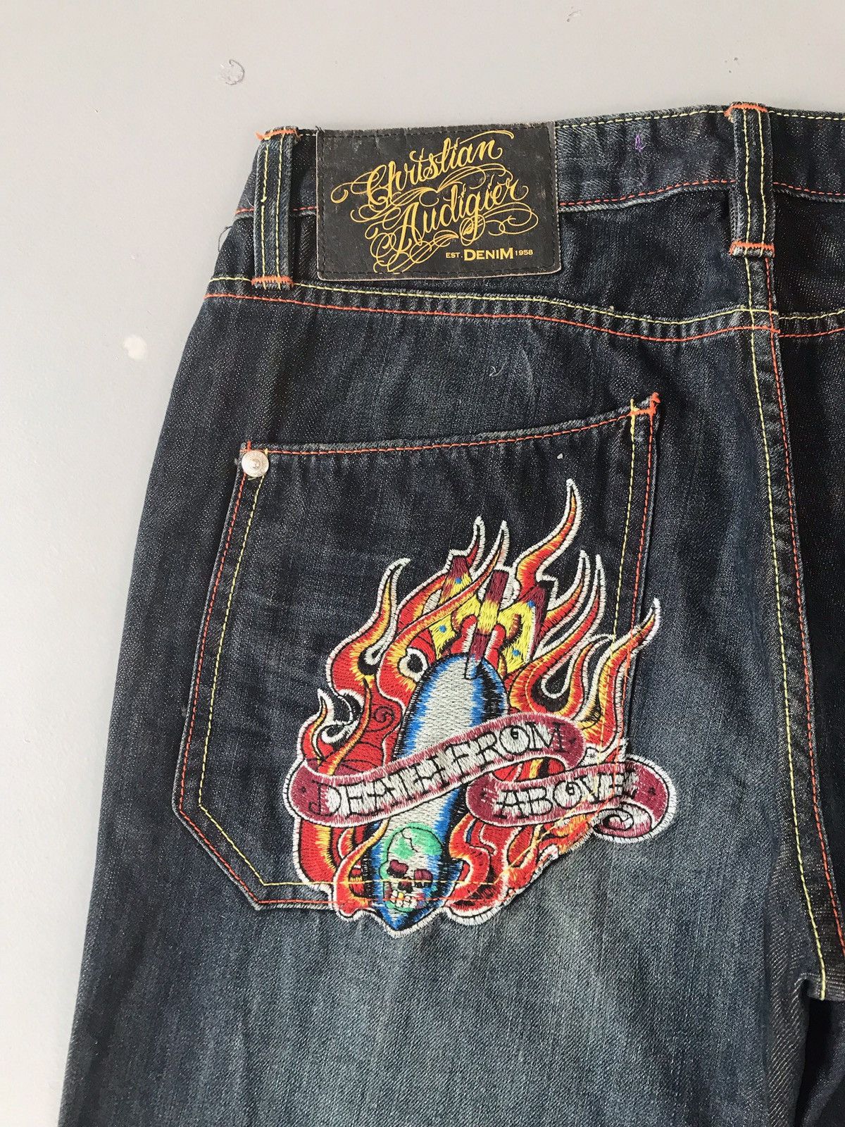 Christian Audigier × Ed Hardy Vintage Christian Audigier embroidered denim Size US 36 / EU 52 - 2 Thumbnail