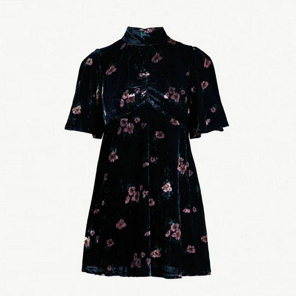 Free People NWT New $148 FREE PEOPLE Be My Baby Velvet Mini Navy Floral Size XS / US 0-2 / IT 36-38 - 2 Thumbnail