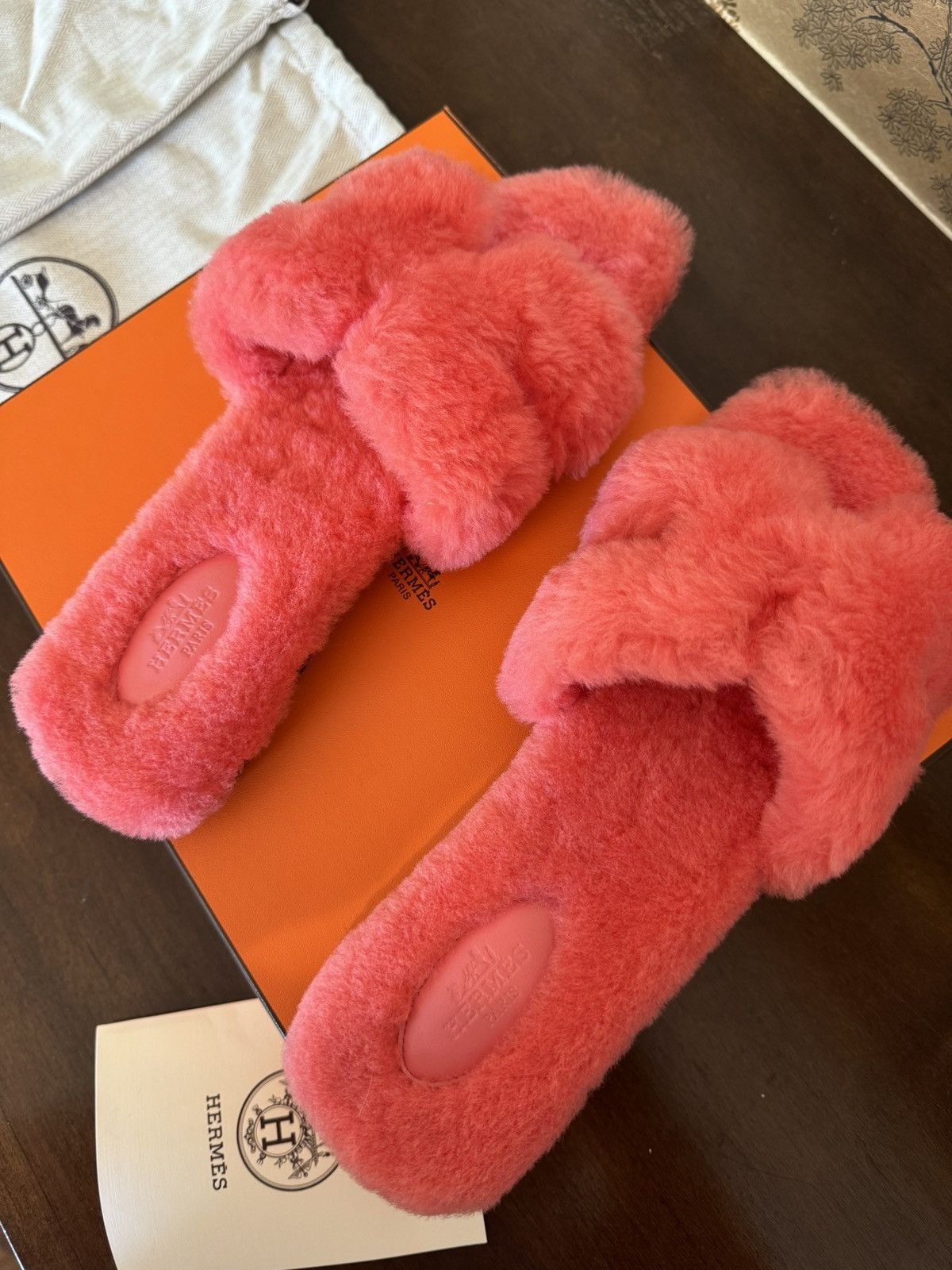 Hermes Hermes Oran sandals shearling fur rose color Size US 9.5 / IT 39.5 - 4 Thumbnail