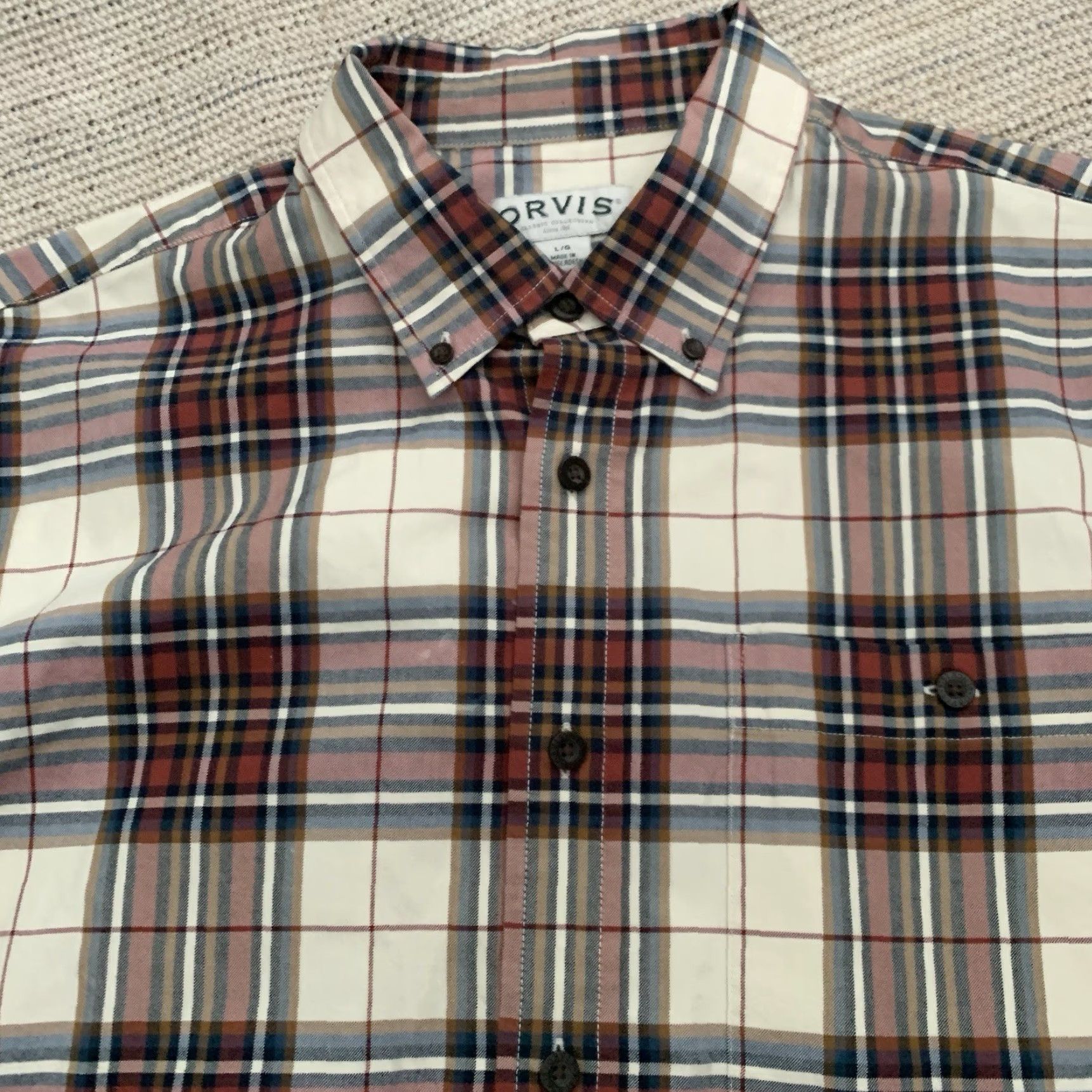 Orvis Orvis Shirt Mens Large Ivory Rust Plaid Button Up Long Sleeve 100% Cotton Casual Size US L / EU 52-54 / 3 - 6 Thumbnail