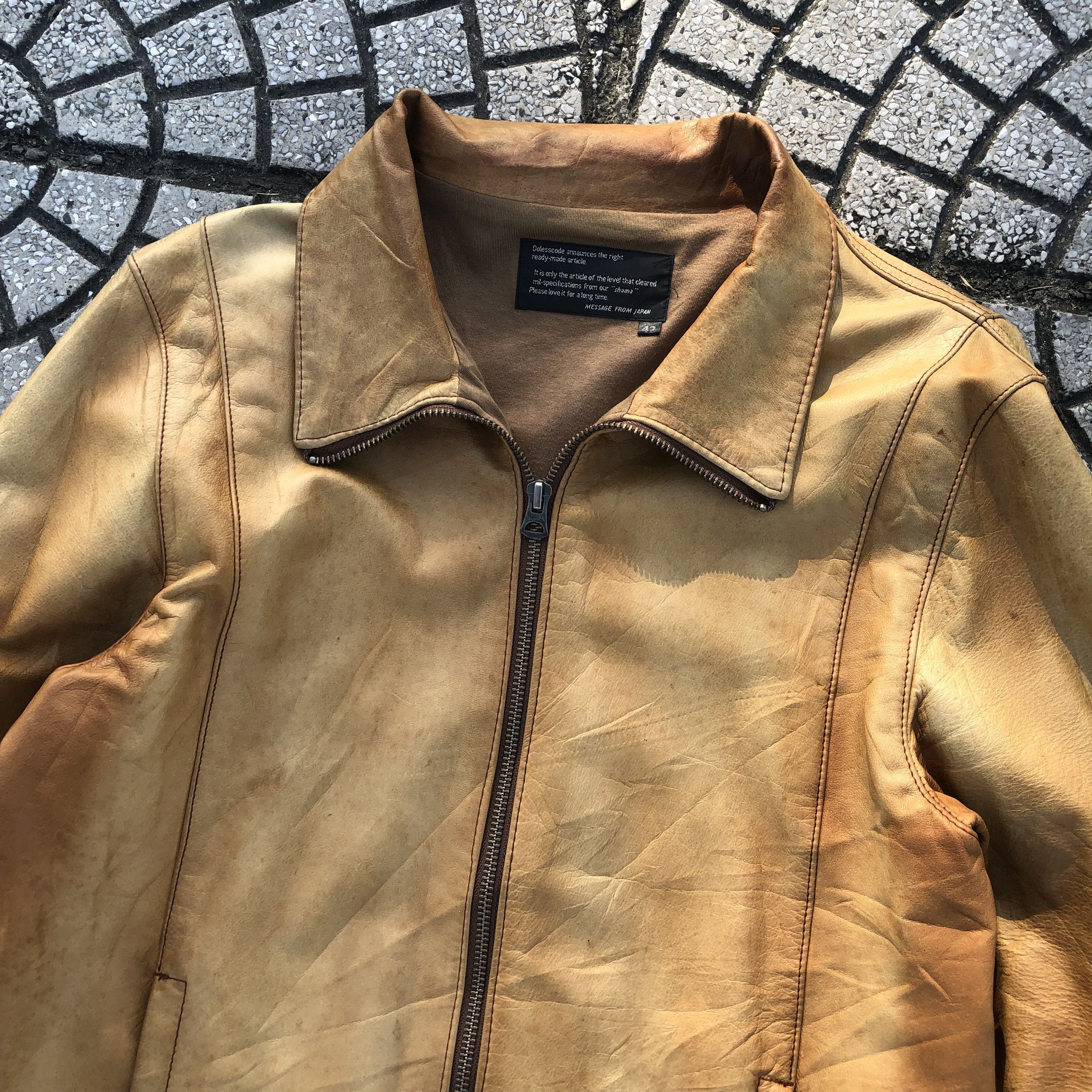 Japanese Brand Shama Japan Distressed Leather Bomber Jacket Collared Zip Up Size US S / EU 44-46 / 1 - 8 Thumbnail