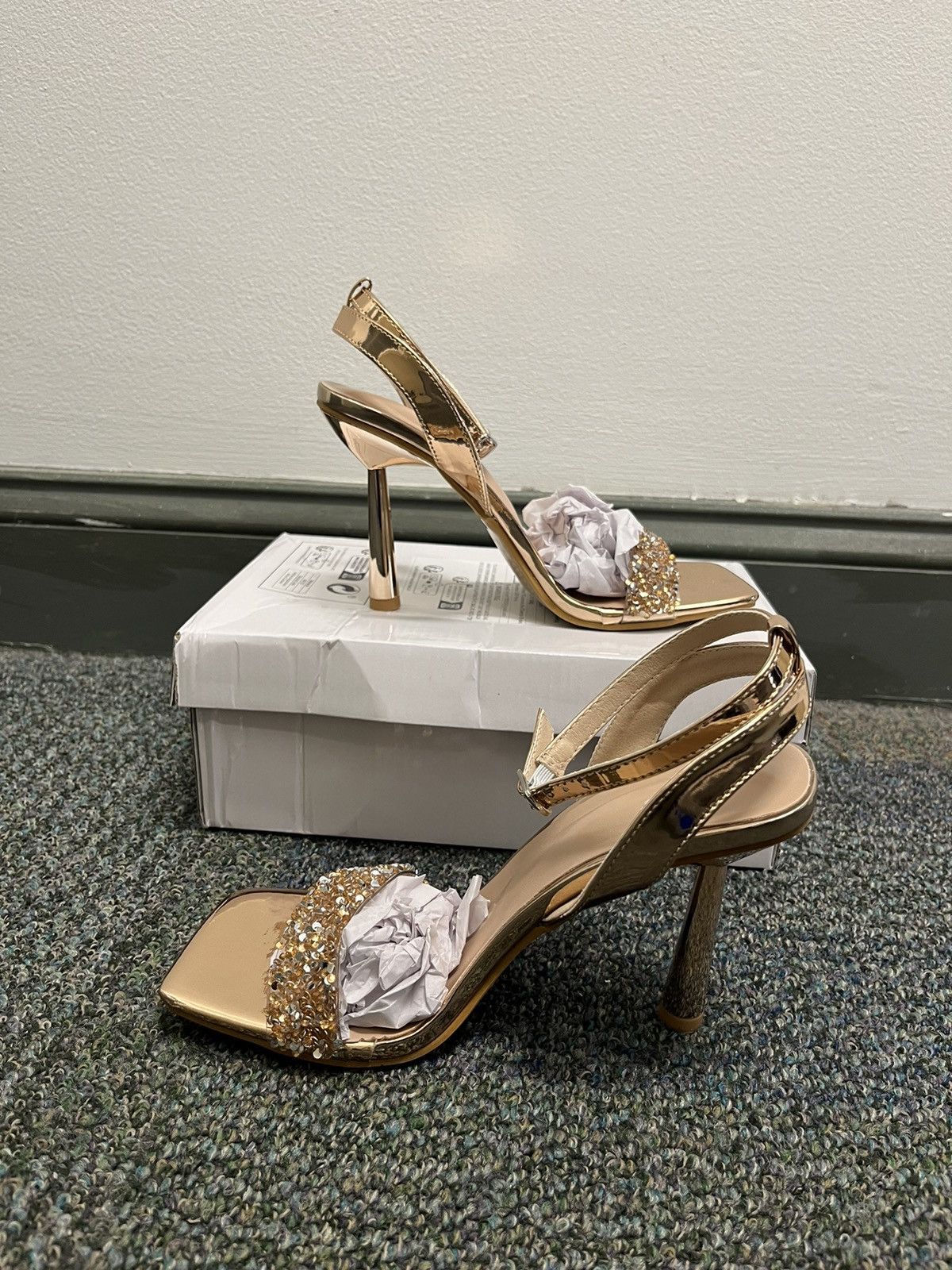 Other Champagne women’s high heel sandals with square toe Size US 7.5 / IT 37.5 - 2 Thumbnail