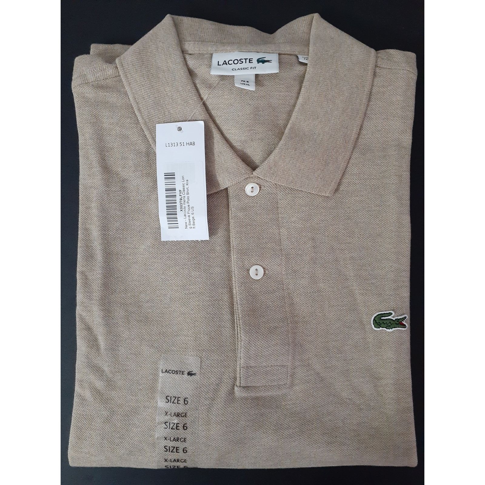 Lacoste Lacoste Men's Classic Long Sleeve Pique Polo Shirt Beige XL Size US XL / EU 56 / 4 - 2 Thumbnail