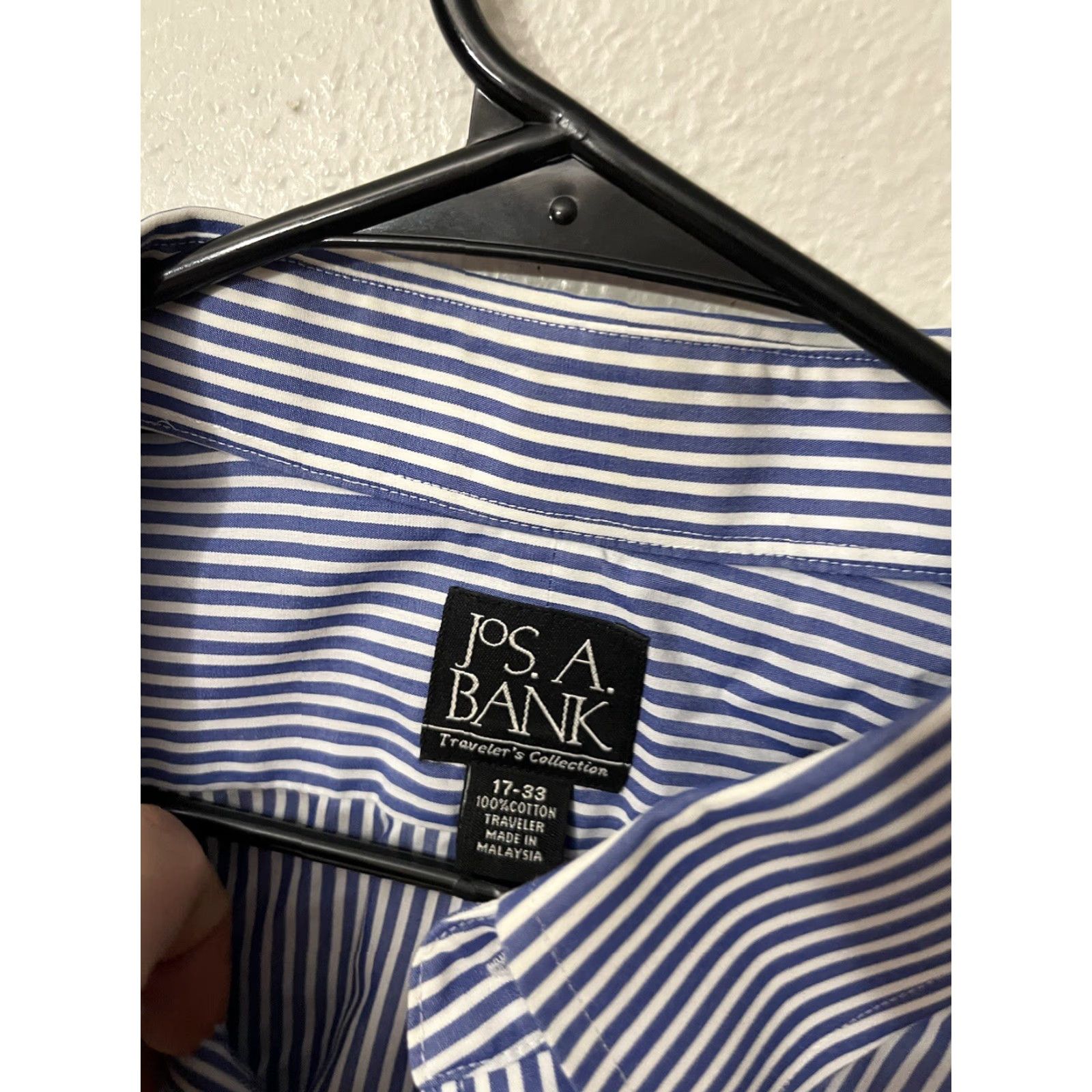 Jos. A. Bank VINTAGE Jos. A. Bank Button-Up Shirt Men 17-33 Blue Striped Long Sleeve Travel Workwear Cotton, 2000s Era, Mens Size US XL / EU 56 / 4 - 2 Thumbnail