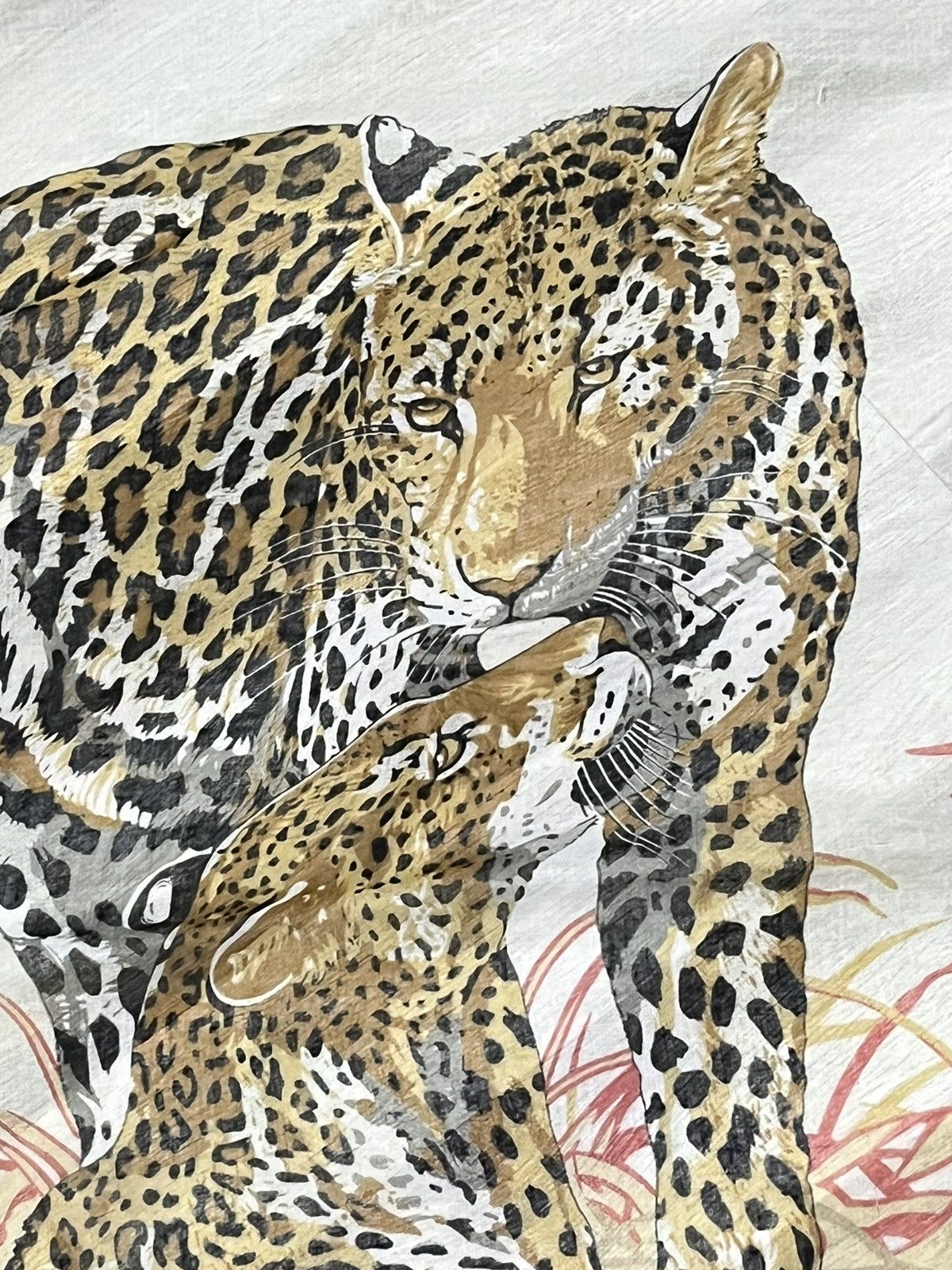 GOA VERYRARE🔥Vintage GOA LEOPARD COUPLE Flora & Fauna Big Scarf Size ONE SIZE - 4 Thumbnail