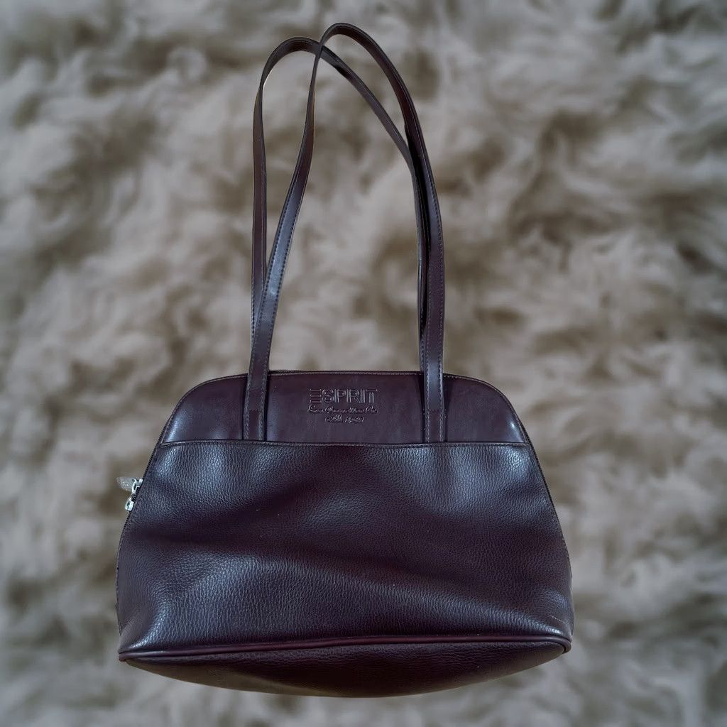 Esprit VINTAGE Esprit Brown Leather Round Zip Shoulder Bag Tote Purse Womens Size ONE SIZE - 1 Thumbnail