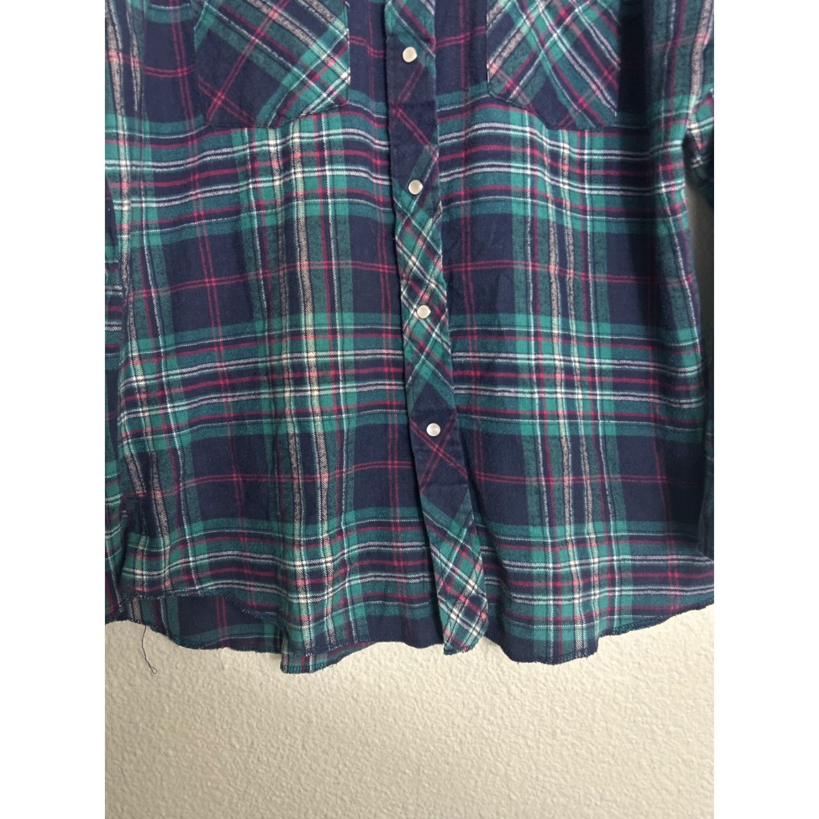 Wrangler VINTAGE Wrangler Mens Large Green Plaid Pearl Snap Shirt Long Sleeve 100% Cotton Size US L / EU 52-54 / 3 - 6 Thumbnail