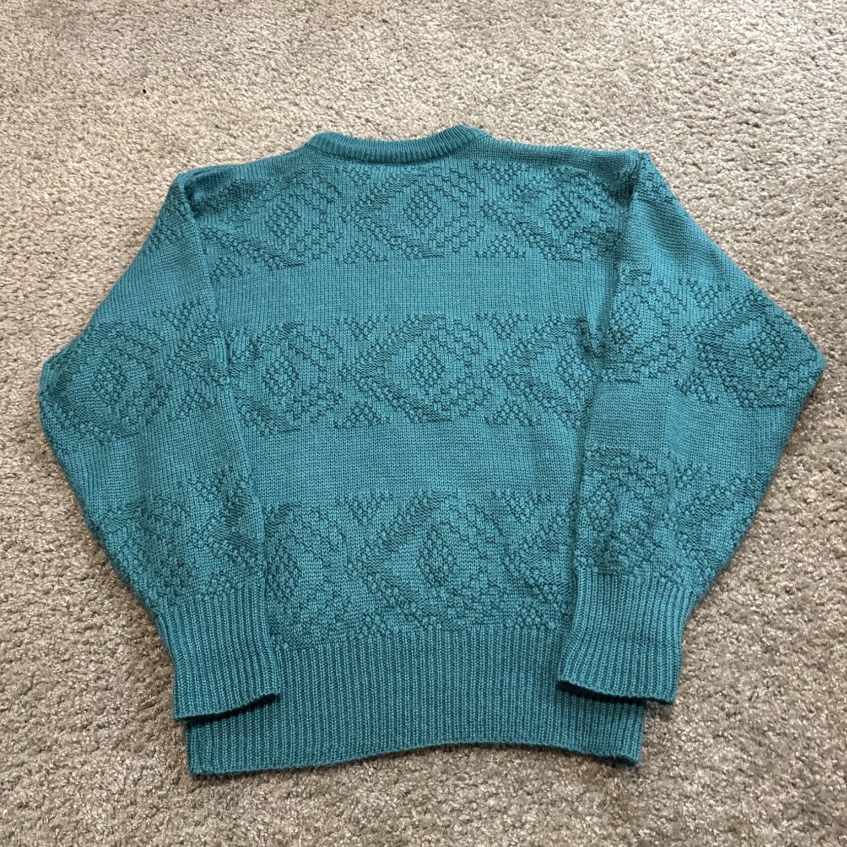 Saturdays NYC VINTAGE Saturdays Teal Blue Acrylic Knit Sweater Adult Large 80s 90s Pullover Unisex Mens Womens Size US L / EU 52-54 / 3 - 6 Thumbnail