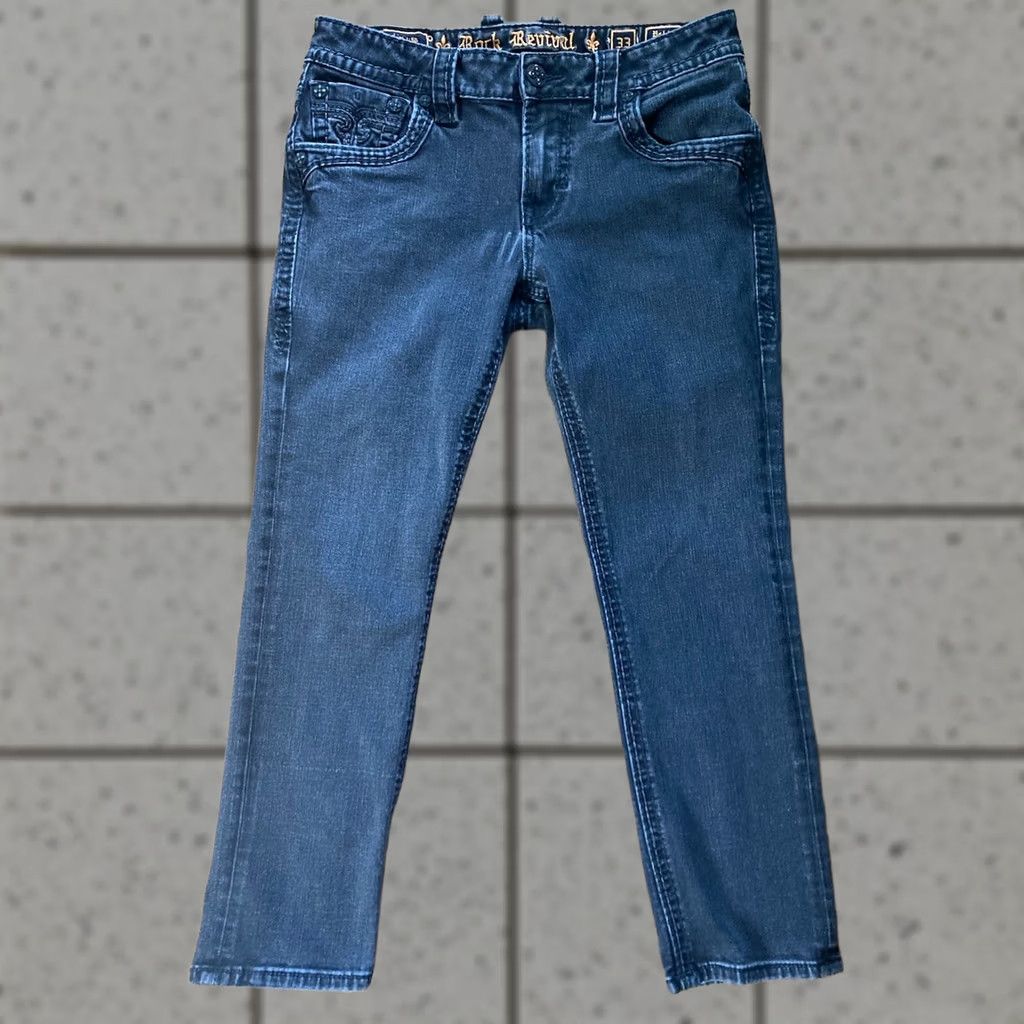 Vintage Rock Revival Jeans Slim Straight 33x27 Black Flap Pockets Mens Regular Size 33 Inseam 27 China Size US 33 - 1 Thumbnail