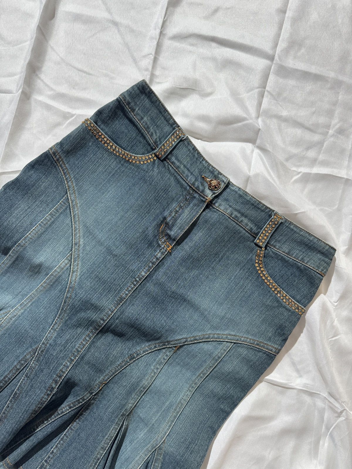 Blumarine Miss Blumarine Y2K Washed Denim Pleated Skirt Size 28" / US 6 / IT 42 - 3 Thumbnail