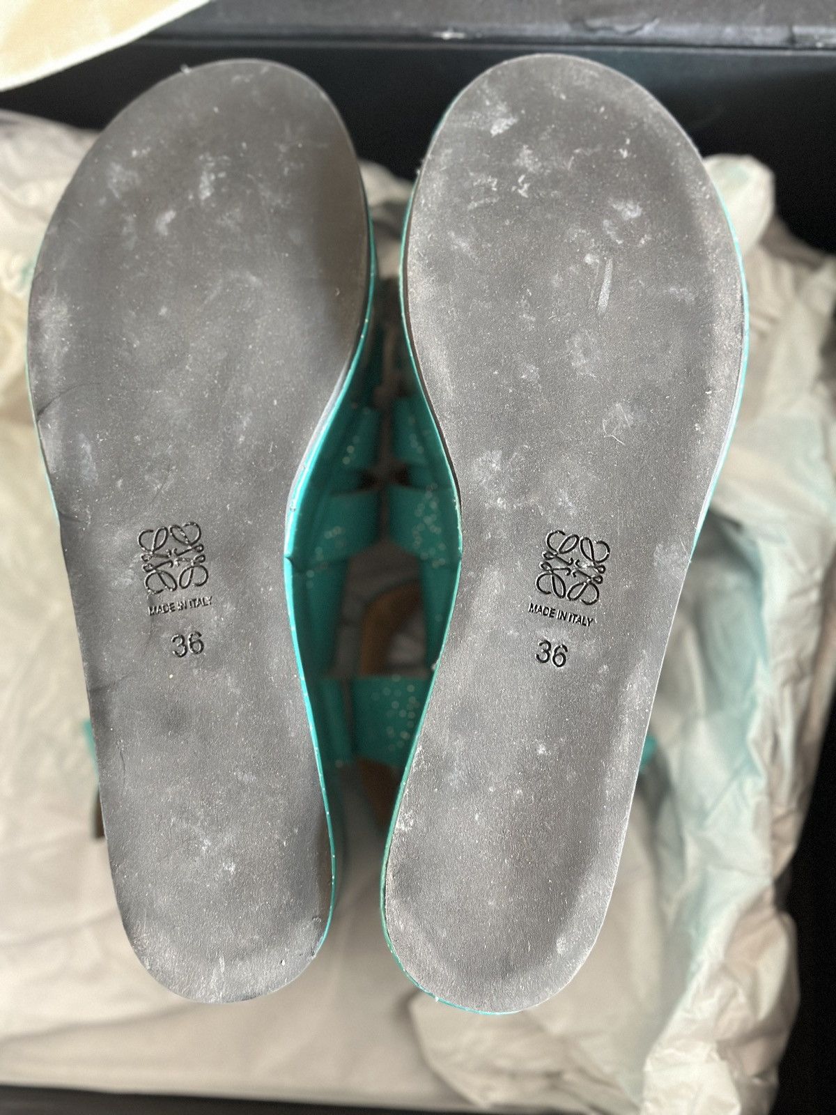 Loewe NWOT Authentic Loewe Turquoise calf-skin wedge shoes/size6 Size US 6 / IT 36 - 6 Thumbnail
