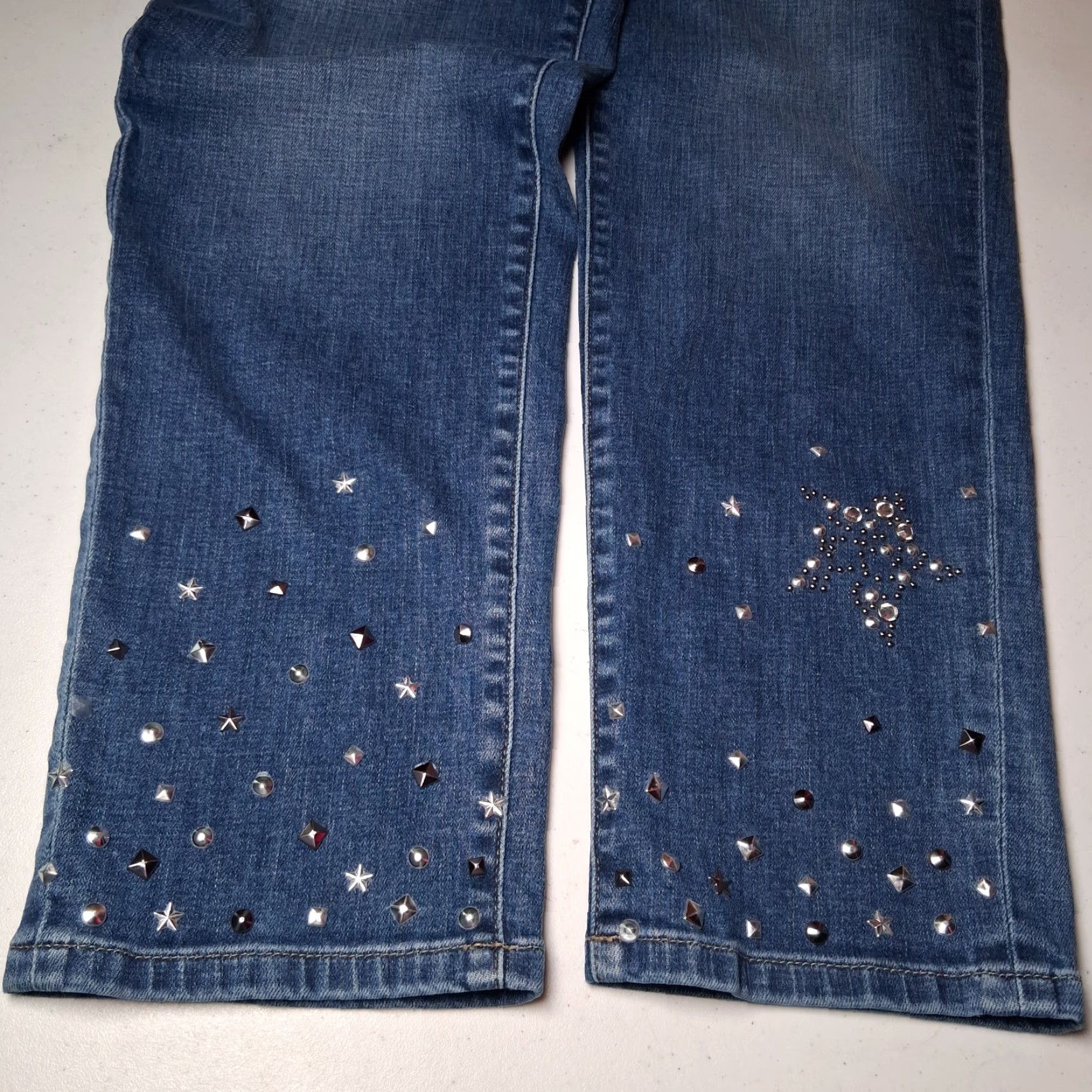 Karl Lagerfeld Karl Lagerfeld Jeans Women 29x27 Straight Leg Rhinestone Studded Stars Whiskered Denim Blue Size 29" - 7 Thumbnail